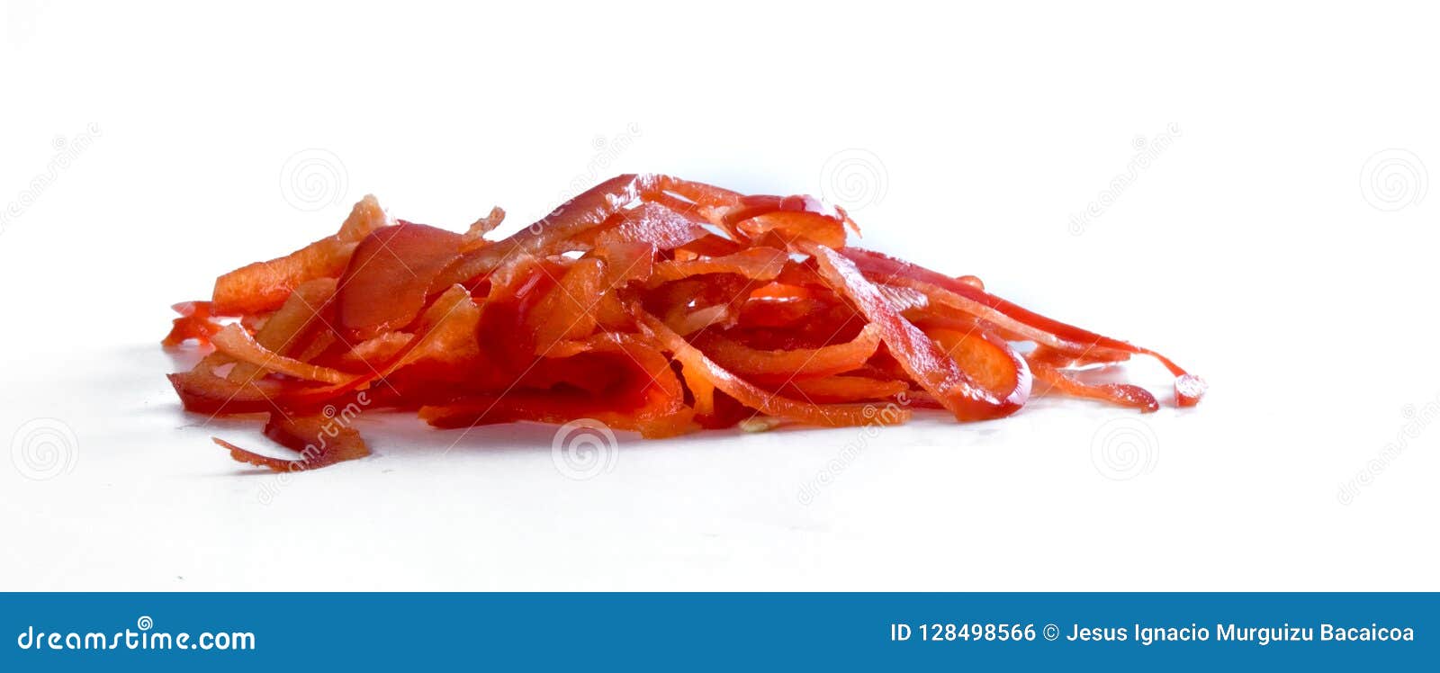 frontal view of julienne cuts of red pepper