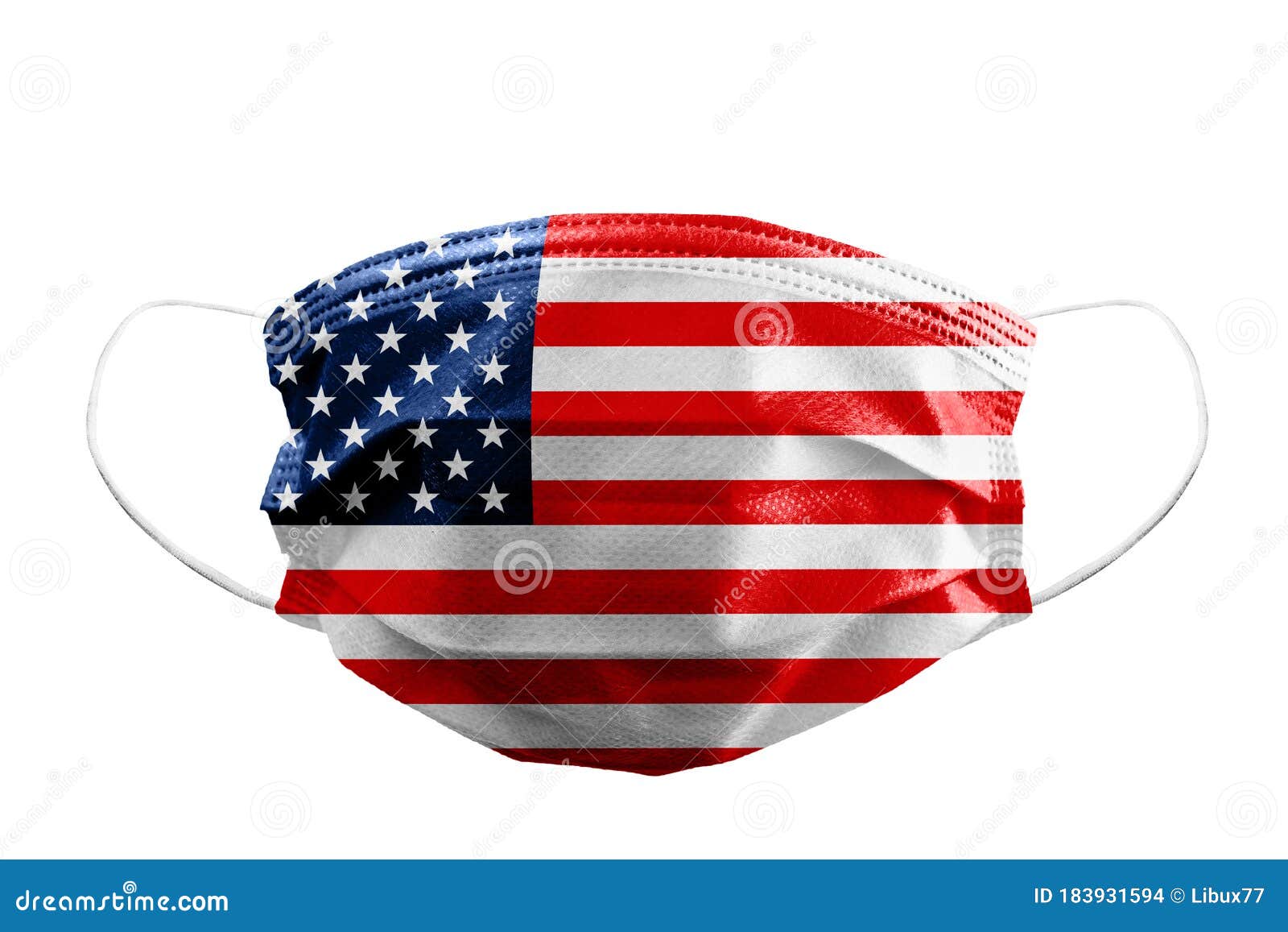 Frontal View of Surgical Mask USA or American Flag Isolated with Rubber ...