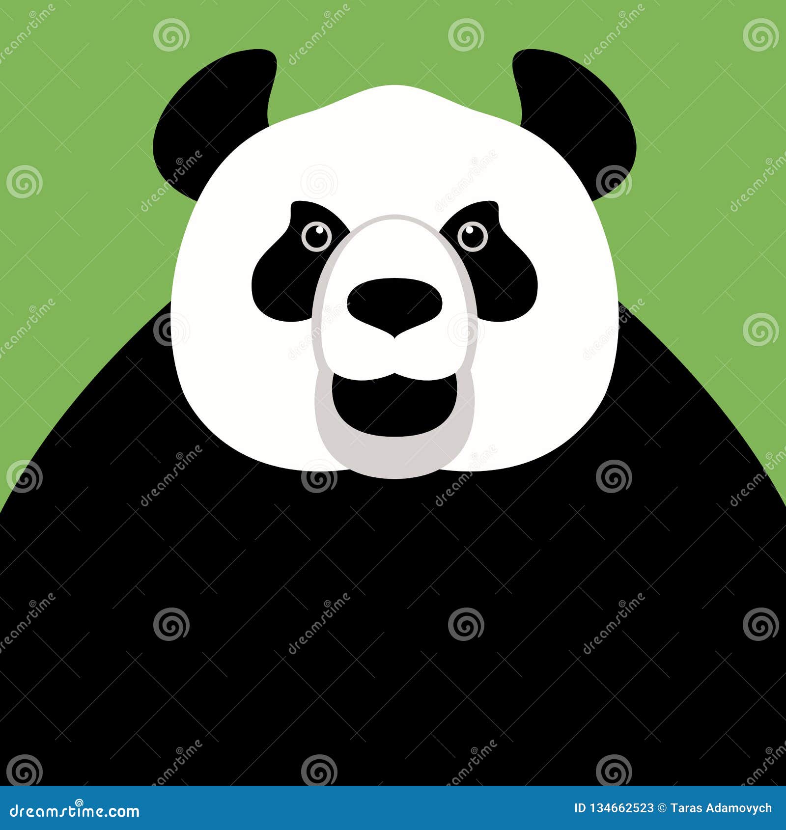 Fronte dell'orso di panda, illustrazione di vettore, stile piano, vista frontale