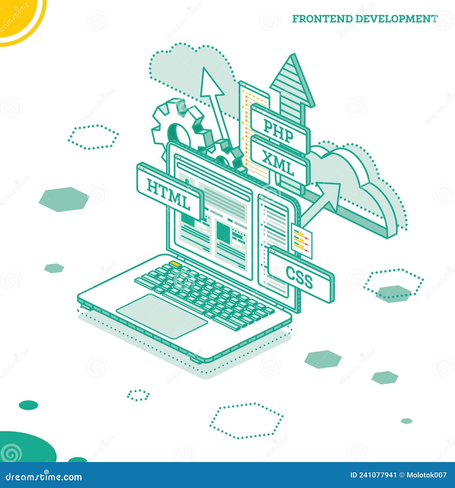 Frontend Development. Isometric Concept with Laptop Isolated on White ...