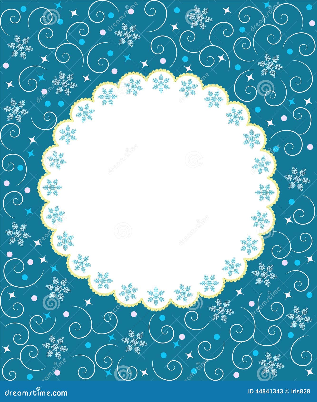 Frontière d'hiver flocons de neige, spirale et neige sur un fond bleu, illustration de vecteur