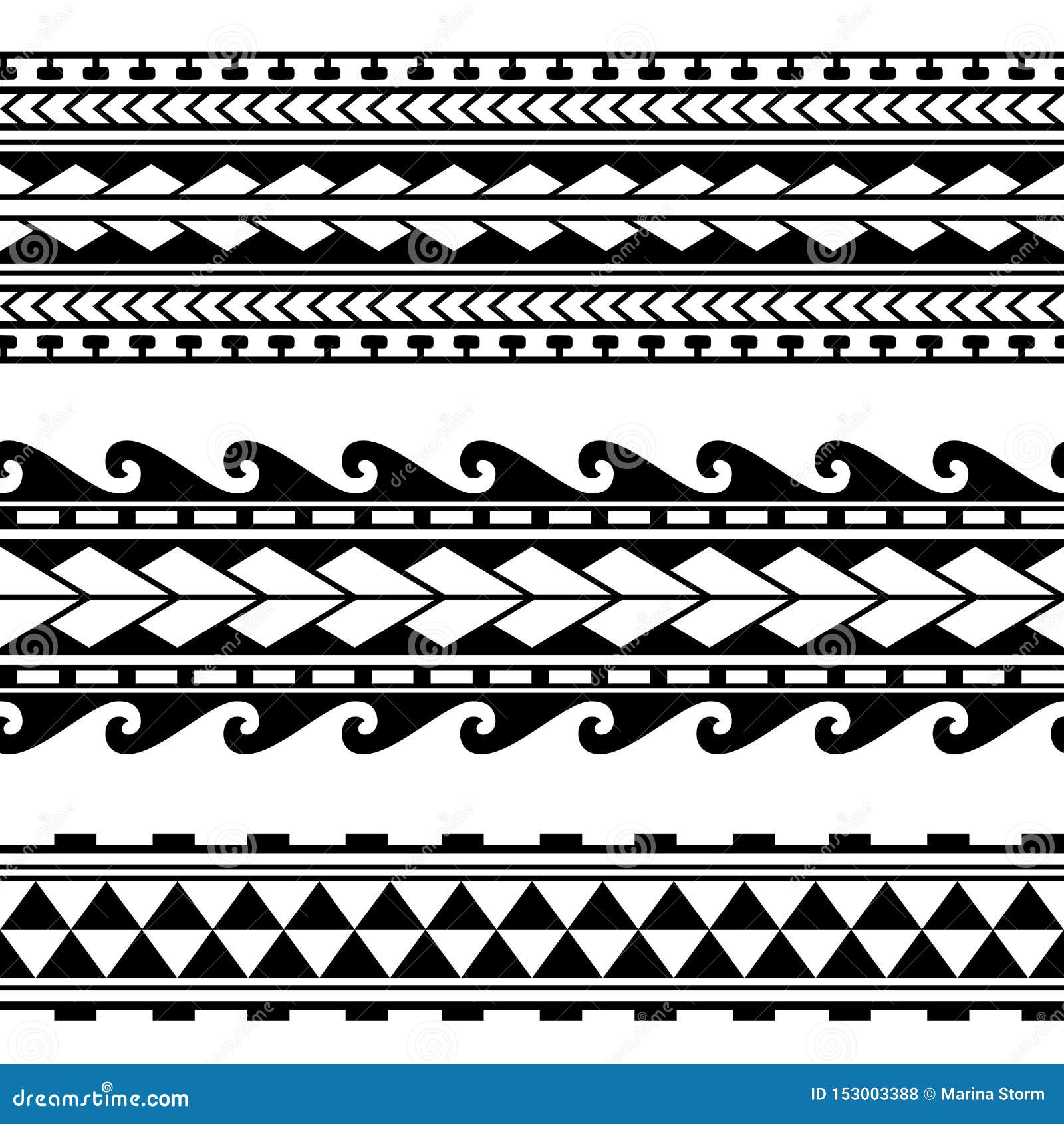 Frontière polynésienne maorie de tatouage Vecteur sans couture de modèle de douille tribale Bras antérieur ou pied de bracelet de conception samoan de tatouage Tribal de tatouage de brassard ornement sans couture de tissu de bande d'isolement sur le fond blanc