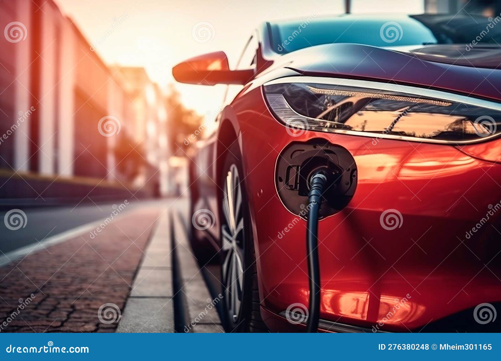 Electric Car Charging Created with Generative AI Technology Stock