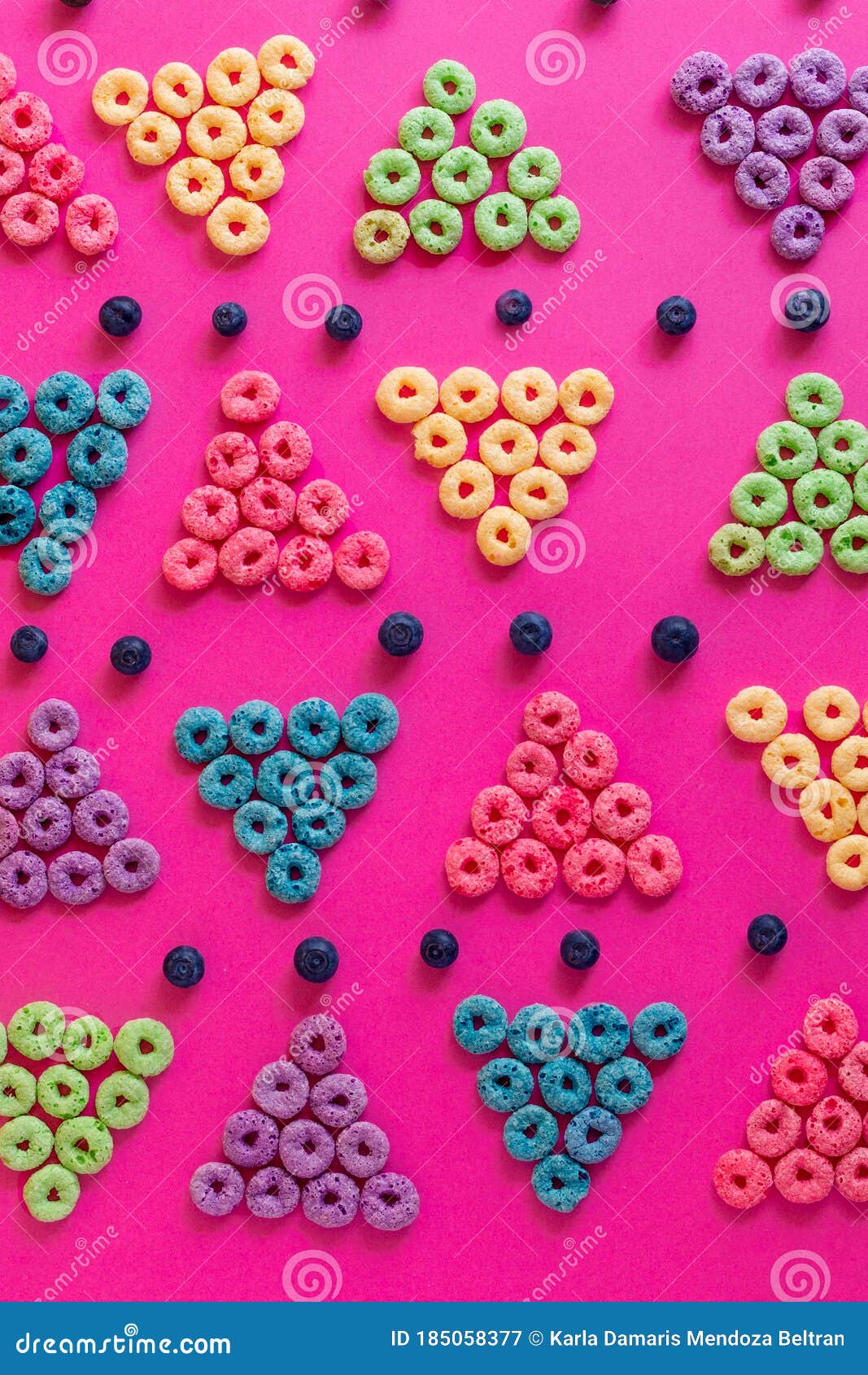 Froot Loops in the Shape of a Triangle Blue, Green, Purple, Pink