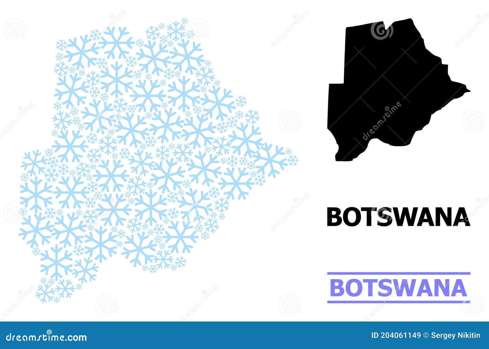 Frost Composition Map of Botswana of Snow Flakes Stock Vector
