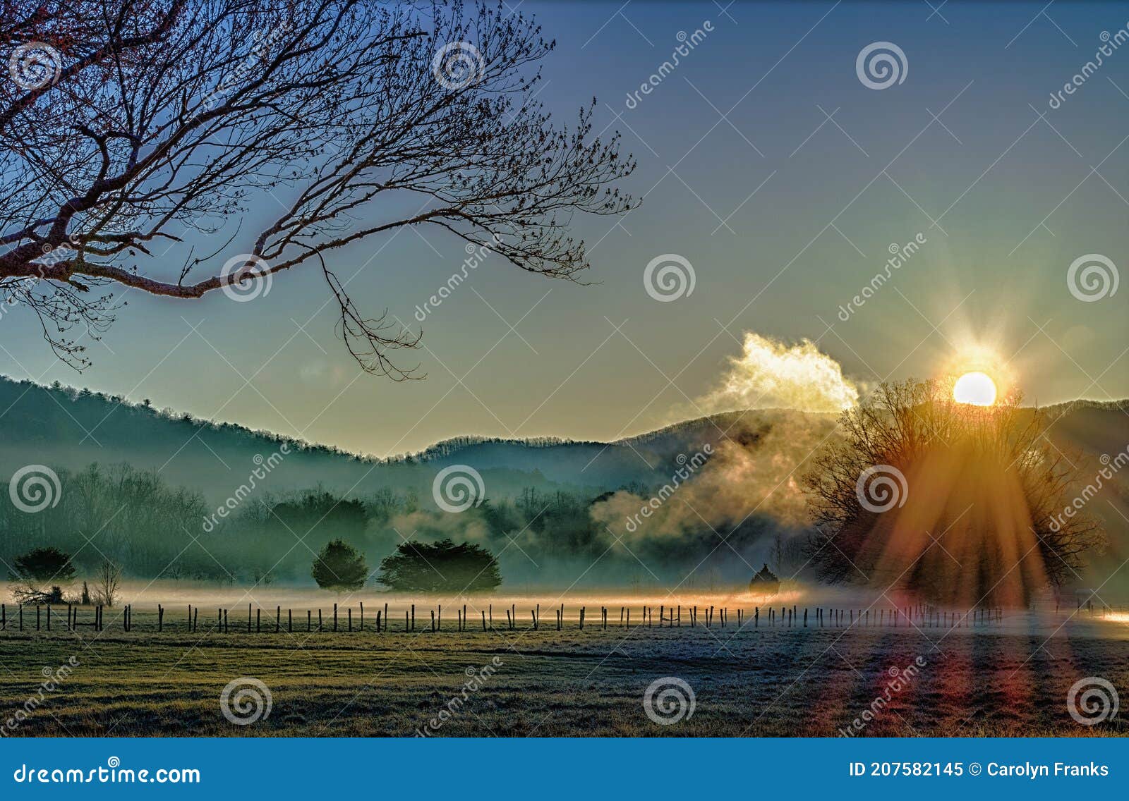 frosty sunrise in the cades cove section of the smokies