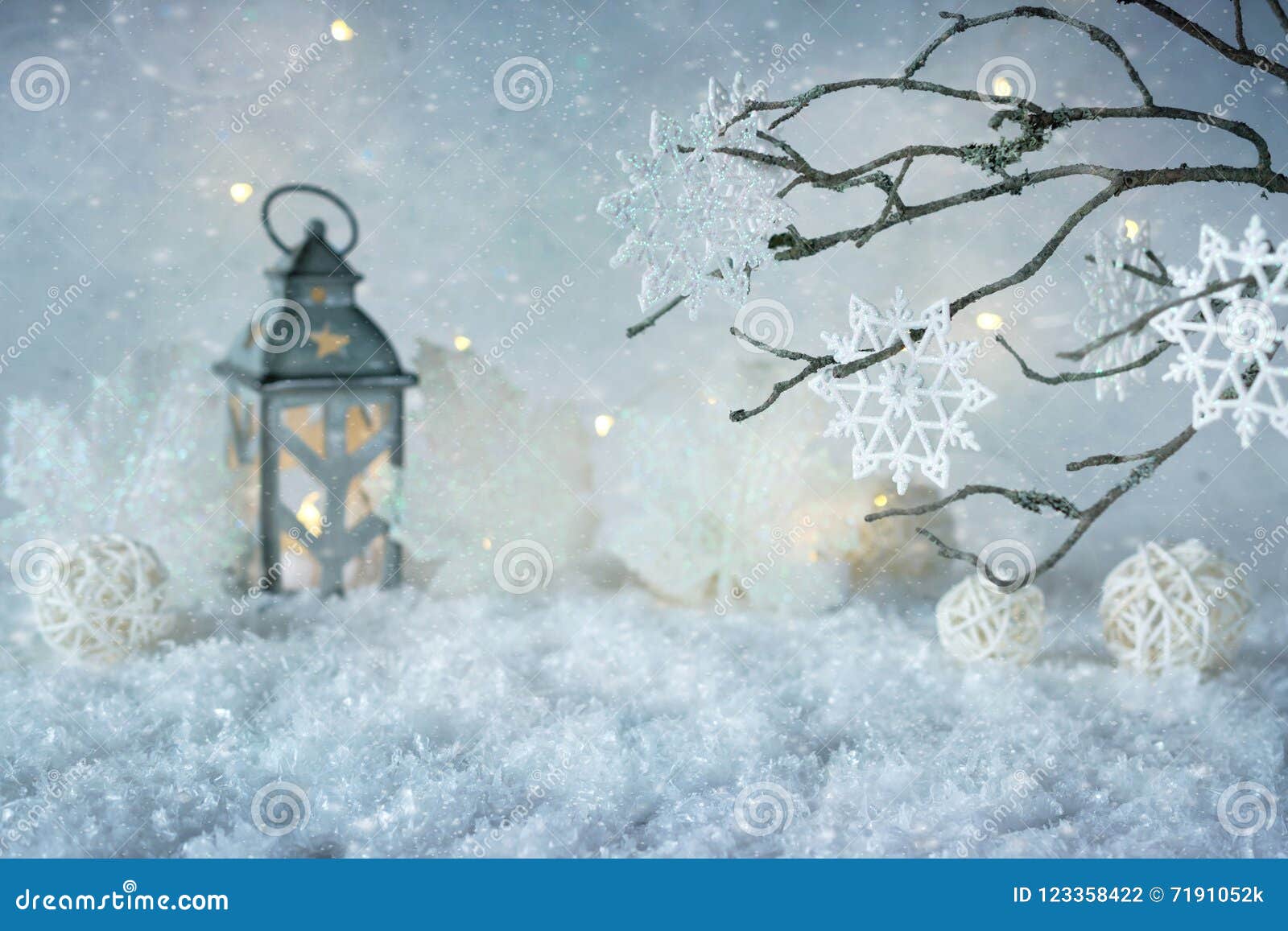 Frosty Winter Wonderland with Snowfall and Magic Lights. Christmas ...