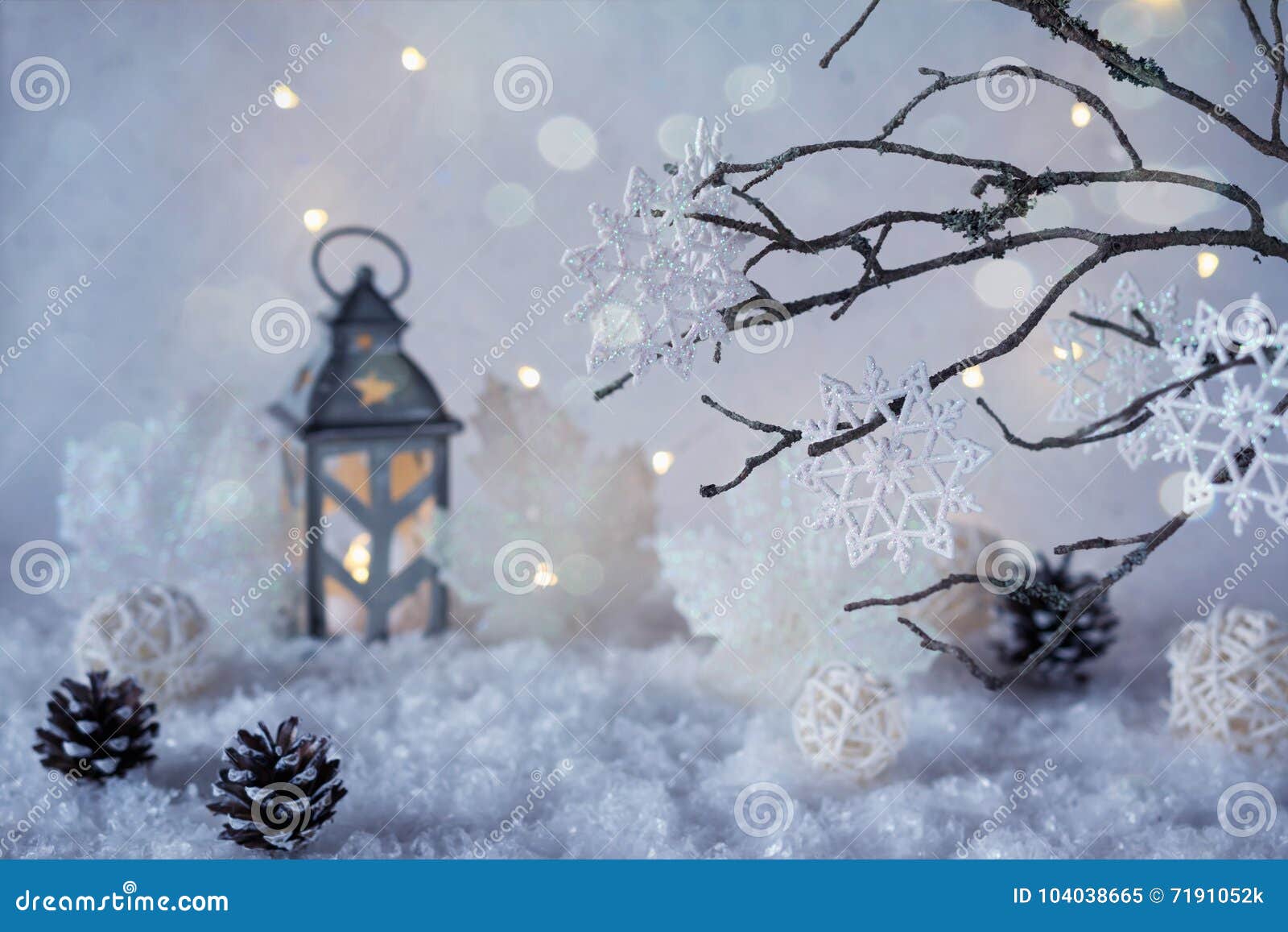 Frosty Winter Wonderland with Snowfall and Magic Lights. Stock Image ...