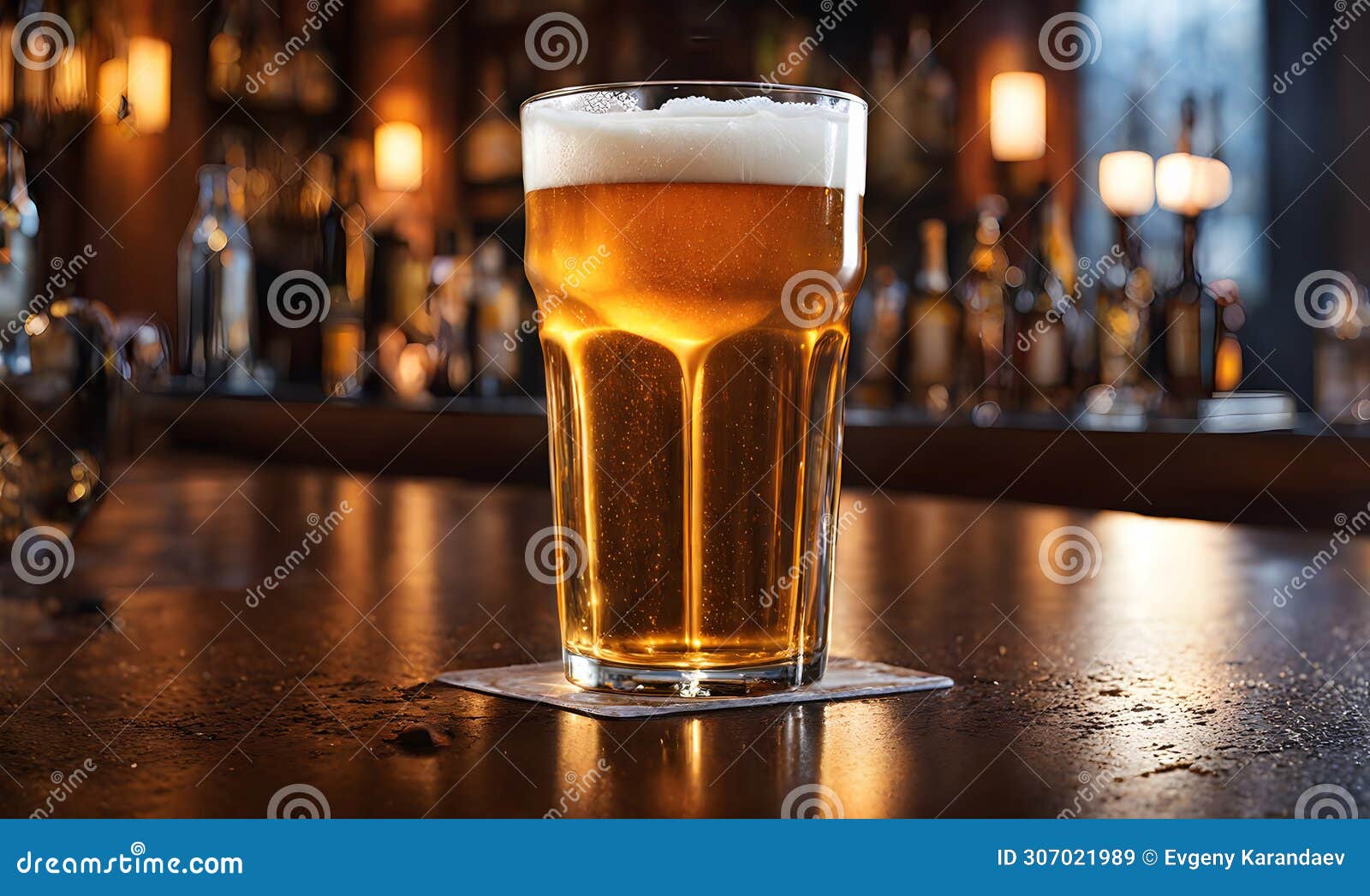 Frothy Beer Being Poured into a Chilled Glass Stock Illustration