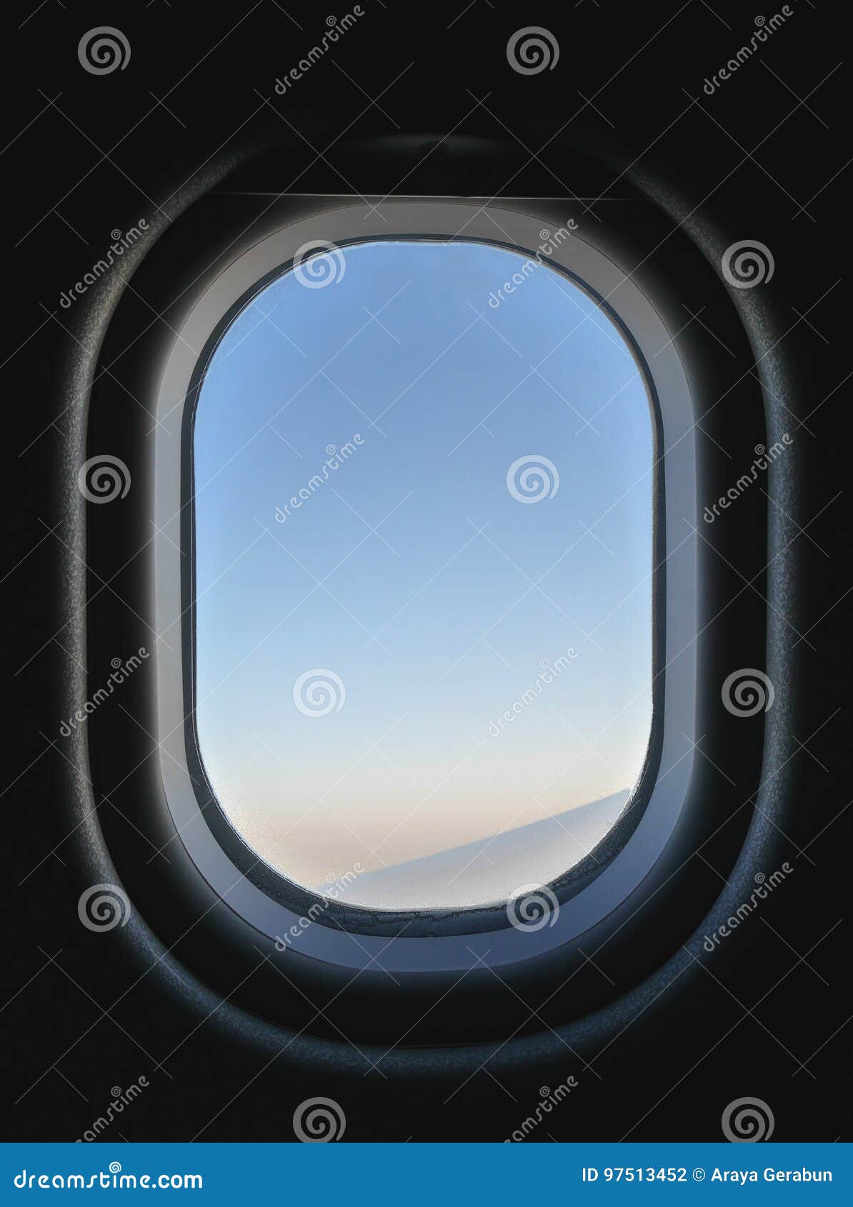 Frozen Airplane Window View From Inside Seeing Blue And
