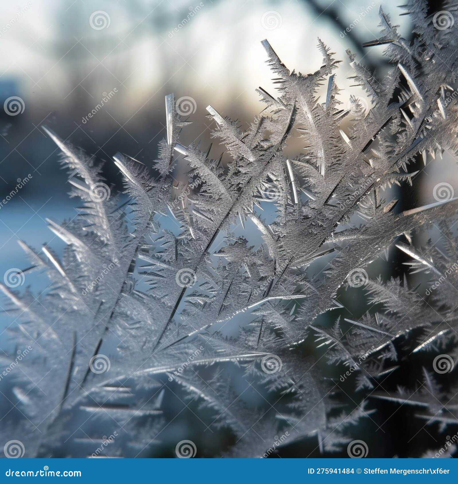 frozen beauty: close-up of intricate ice crystals on a window