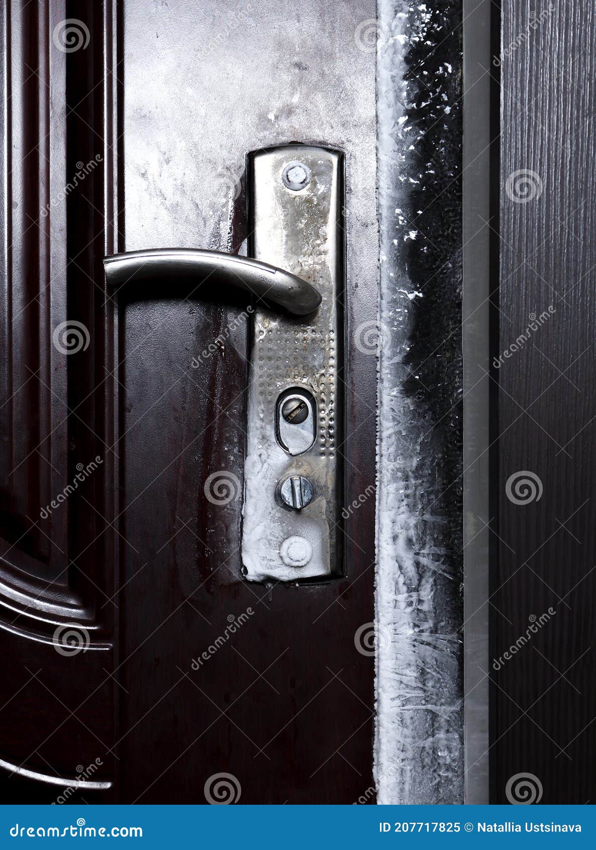 Frozen Door Lock with Ice and Snow Closeup Stock Image Image of snow