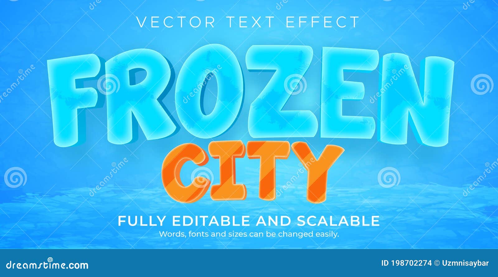 frozen editable text effect, 3d snow text style