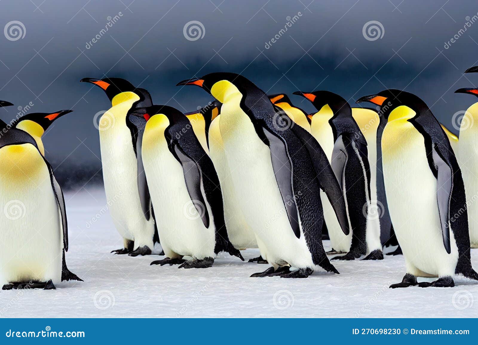 Frozen Emperor Penguins Try To Keep Warm by Huddled Together. Stock