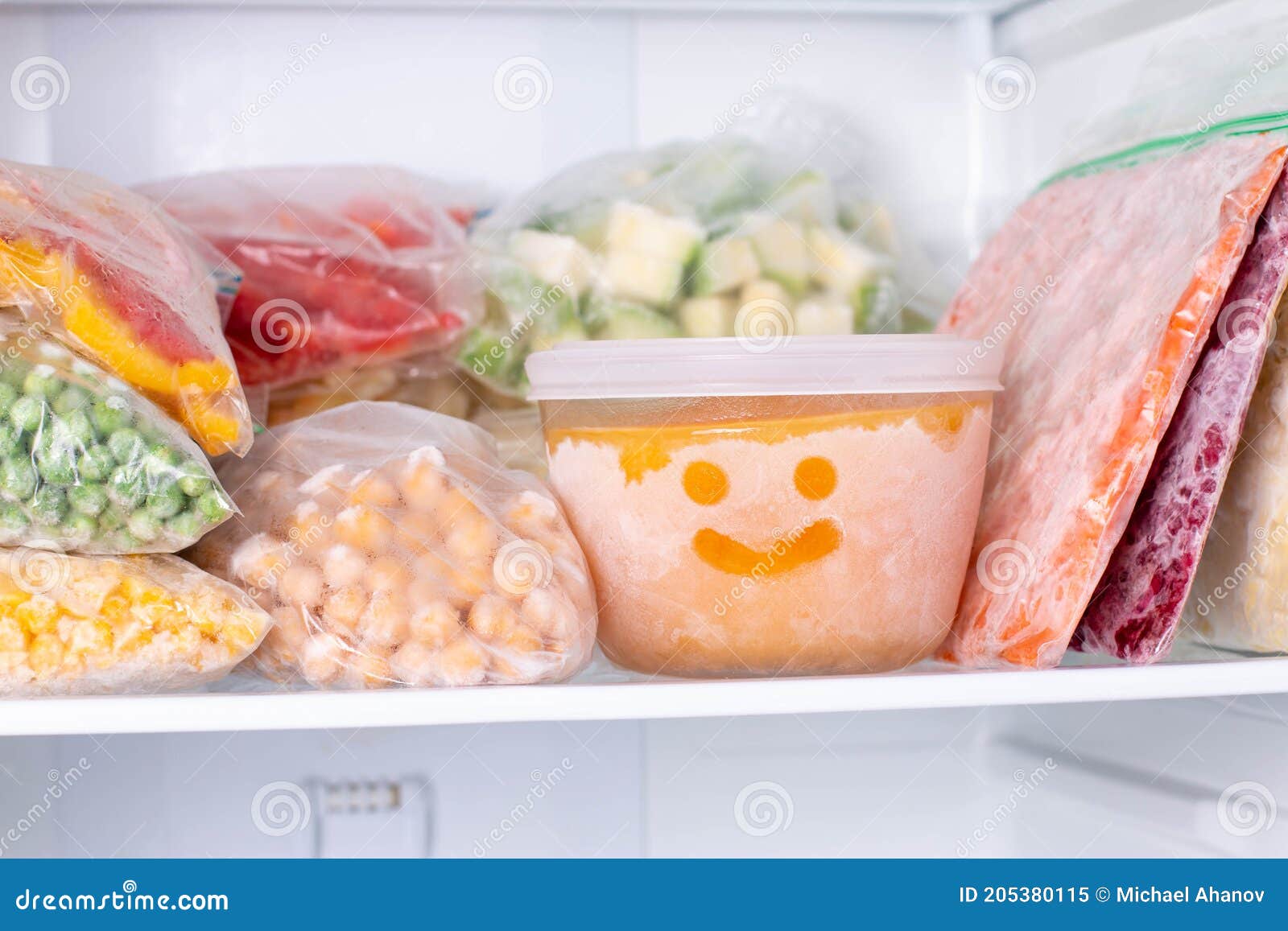 frozen food in the freezer. frozen vegetables, soup, ready meals