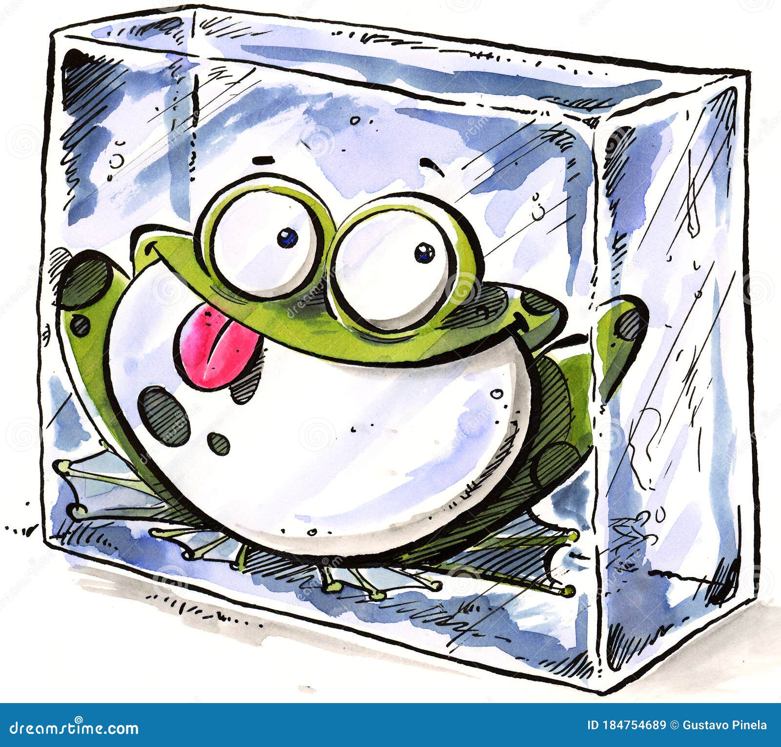 frozen frog inside a block of ice