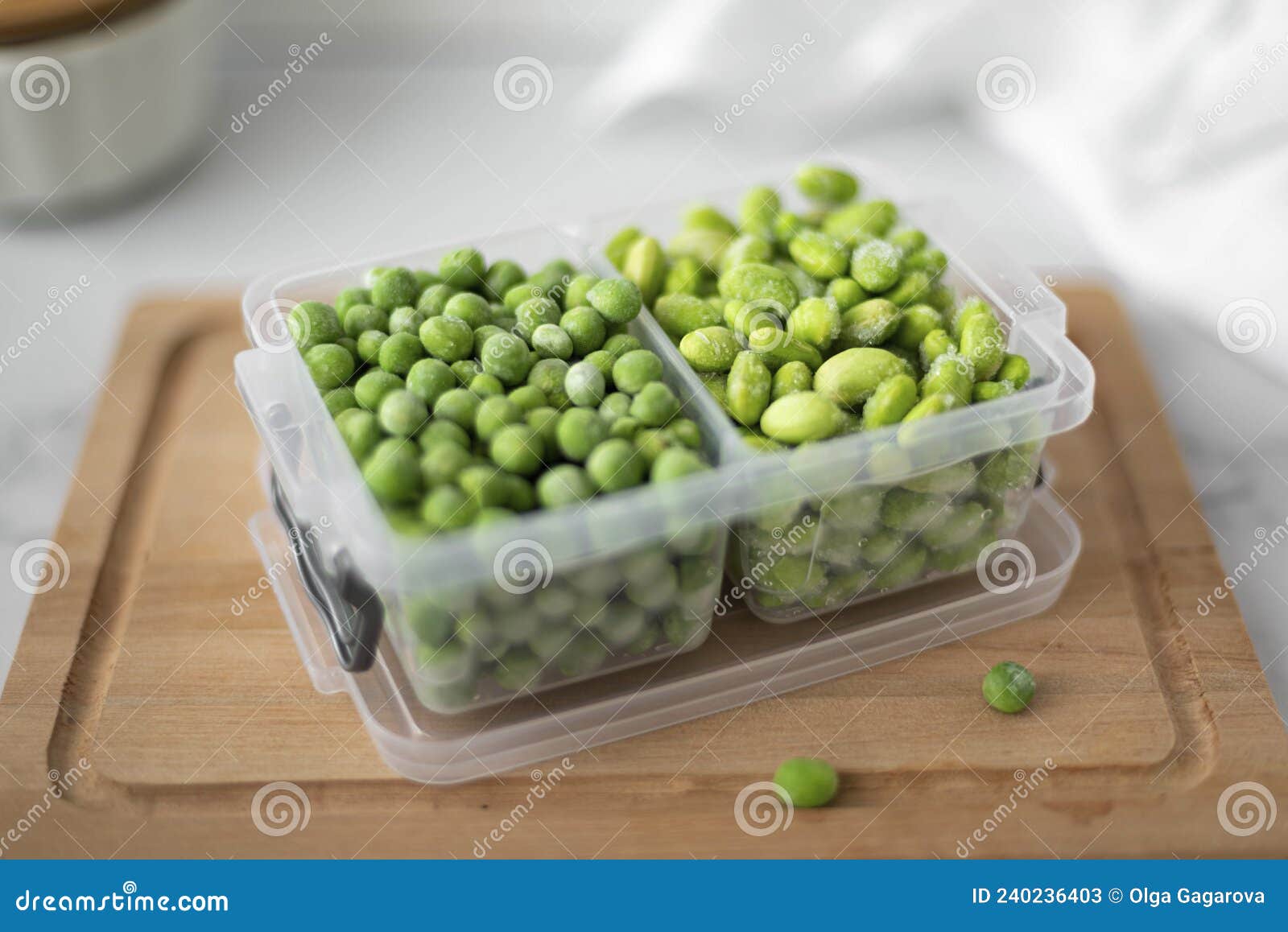 Frozen Green Peas and Beans in a Plastic Container Stock Image Image