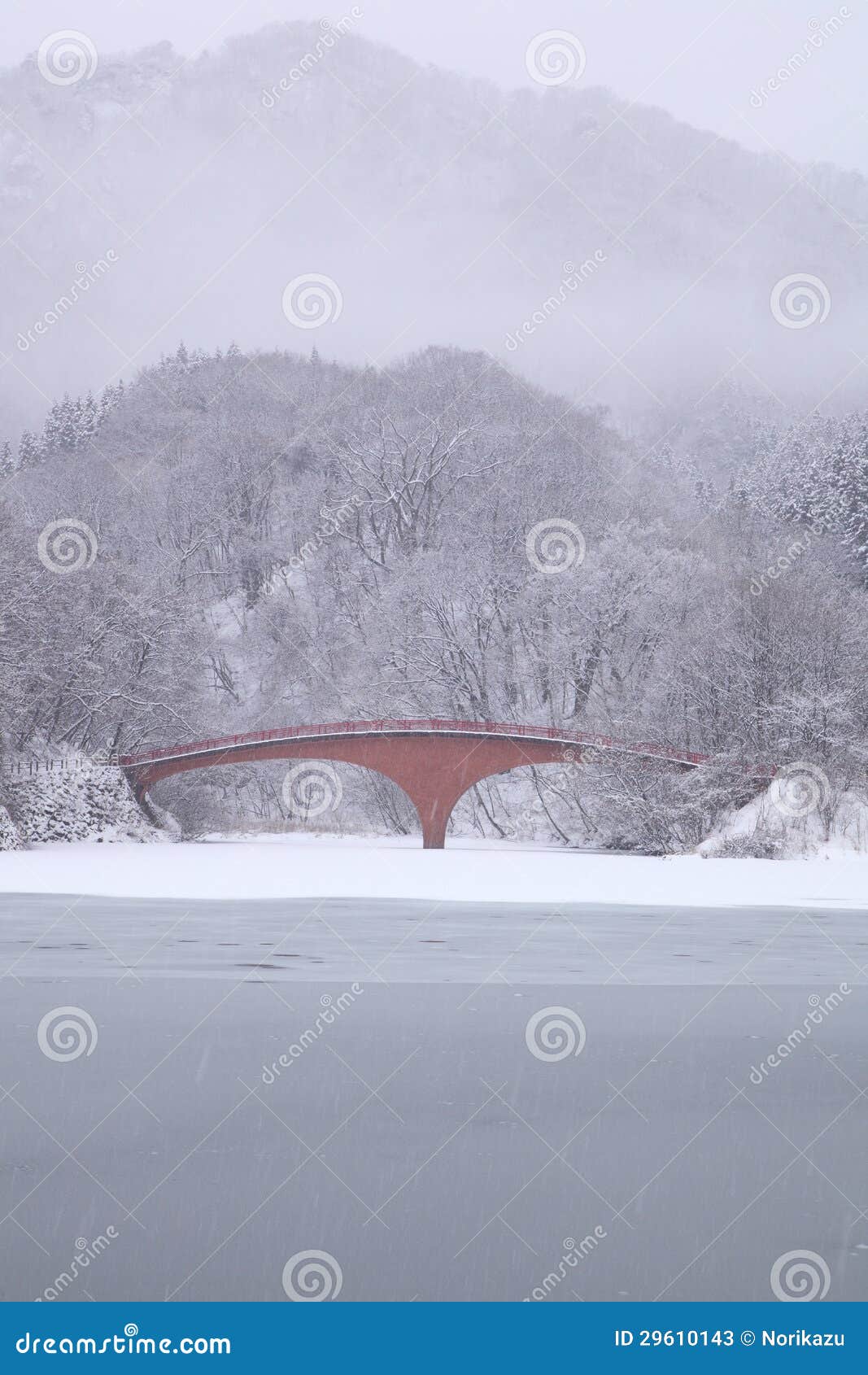 frozen lake and bridge