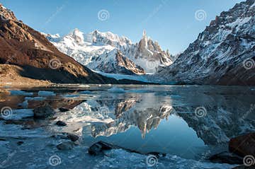 Frozen Lake Reflection at the Cerro Torre, Fitz Roy, Argentina Stock ...