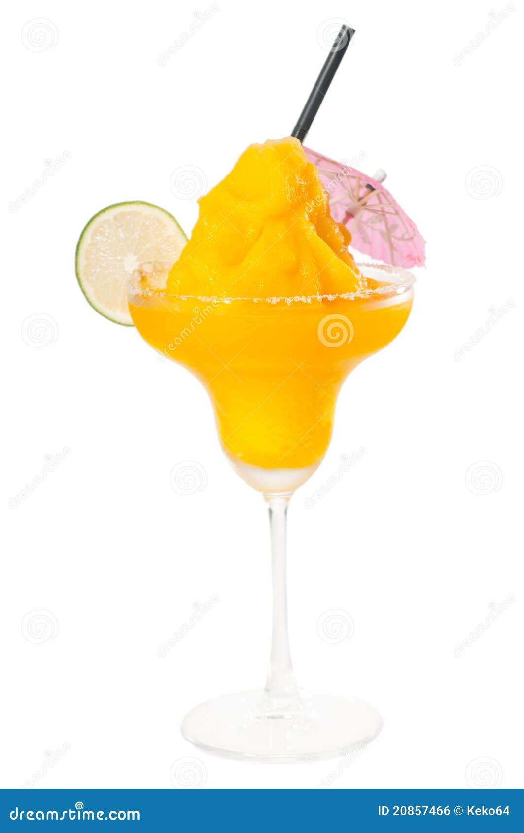 Frozen Mango Margarita Daiquiri Isolated on White Stock Photo Image