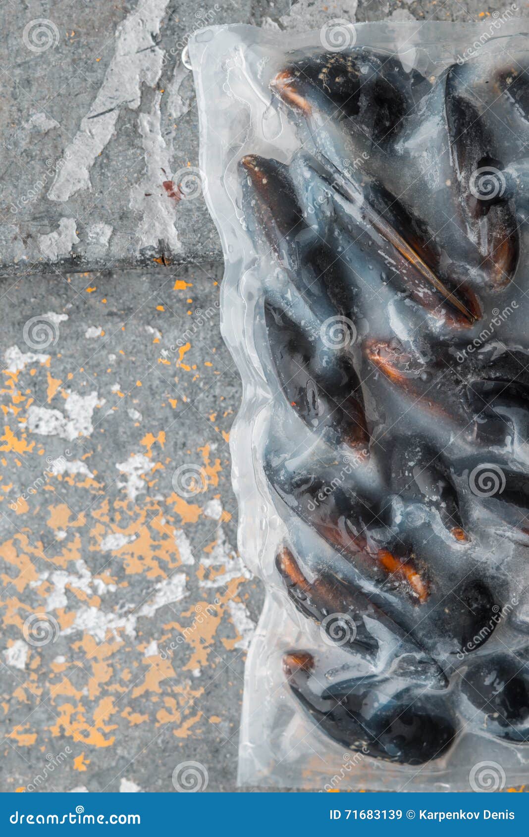 Frozen Mussels Vacuum Packed in an Old Metal Stock Image Image of