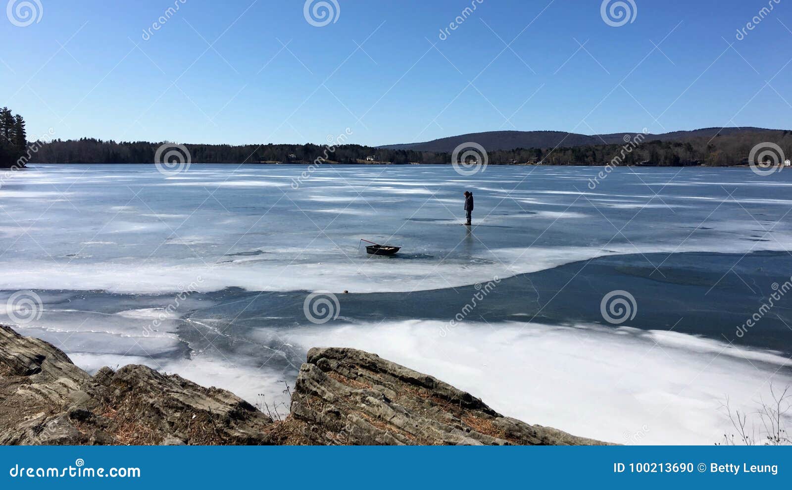 frozen onota lake in pittsfield, massachusetts