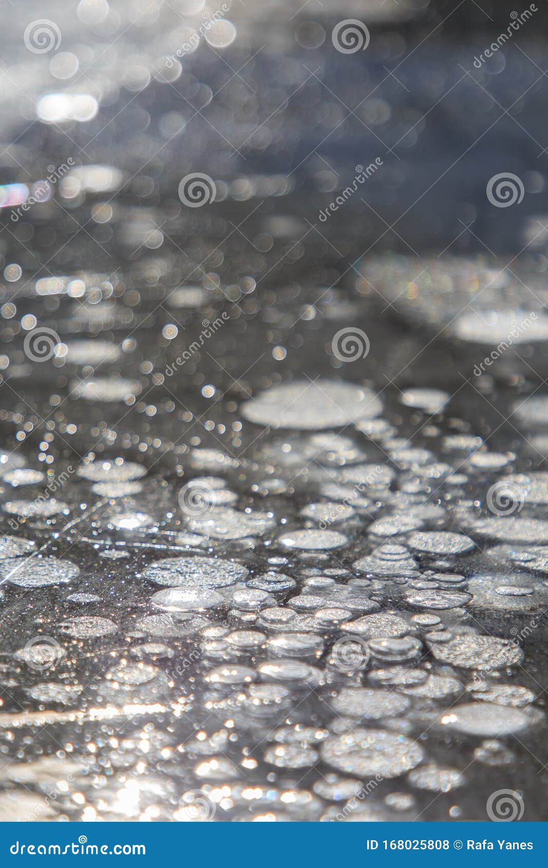 Frozen Oxygen Drops in a Lake. Nature Abstract Concept Stock Photo