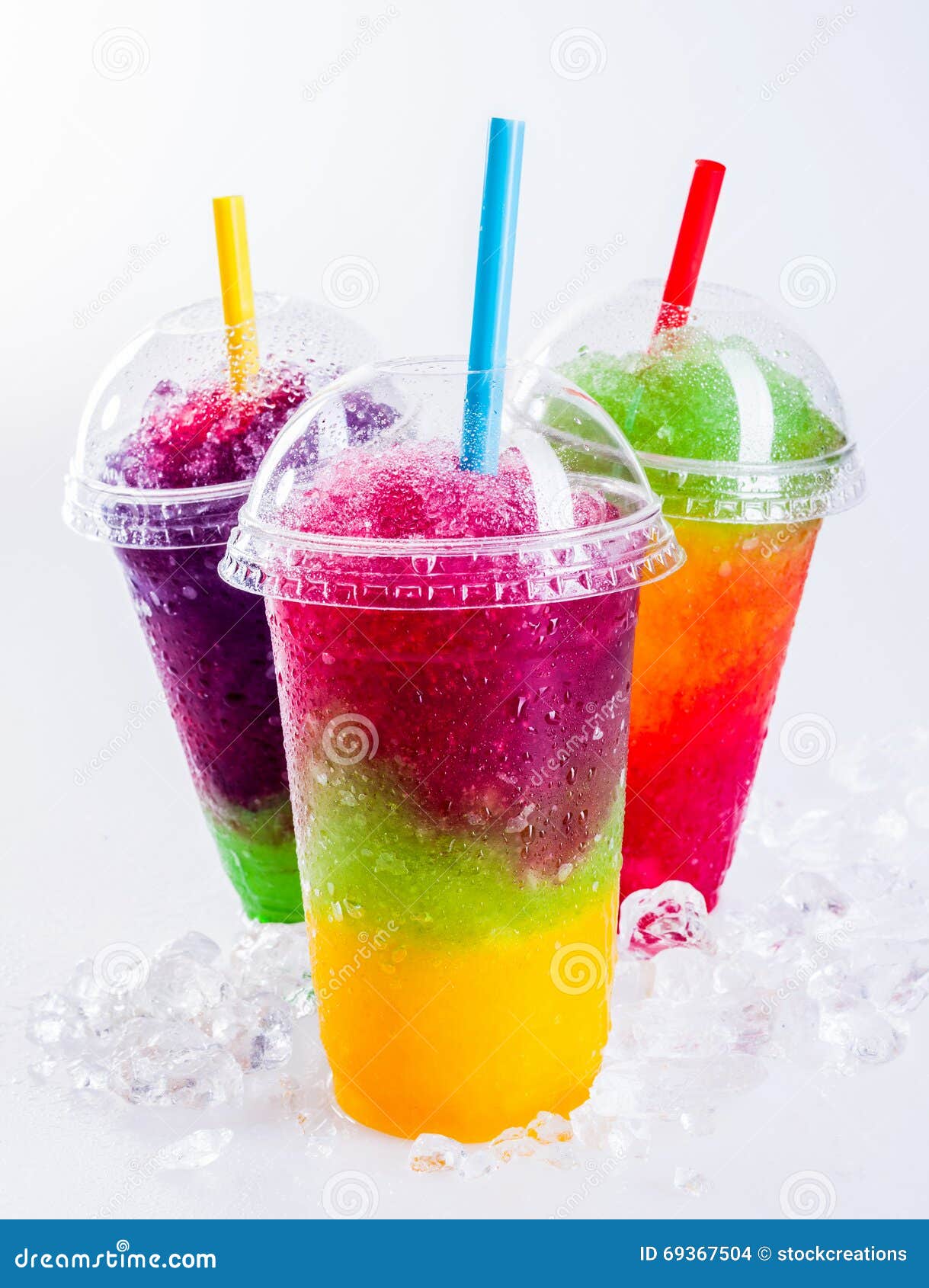 frozen rainbow slush drinks chilling on ice