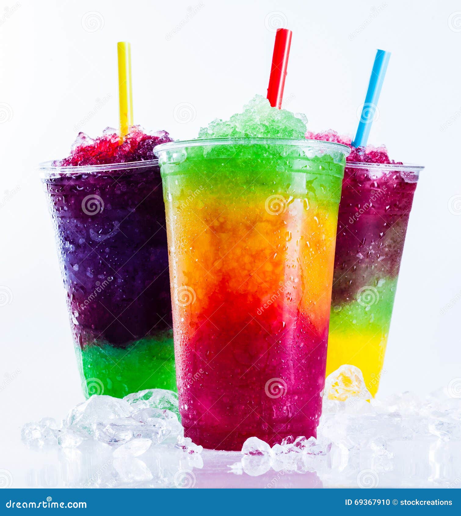 frozen rainbow slush drinks chilling on ice