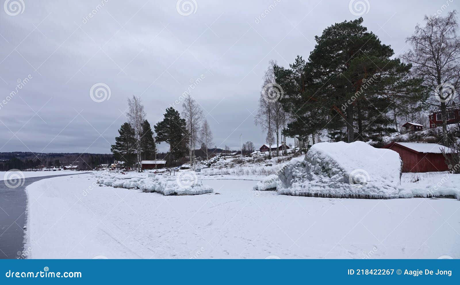 frozen rock on shore of lake siljan in tallberg near rattvik in dalarna in sweden