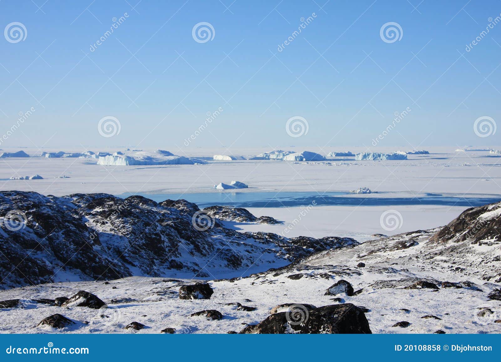 frozen sea and arctic tundra, greenland