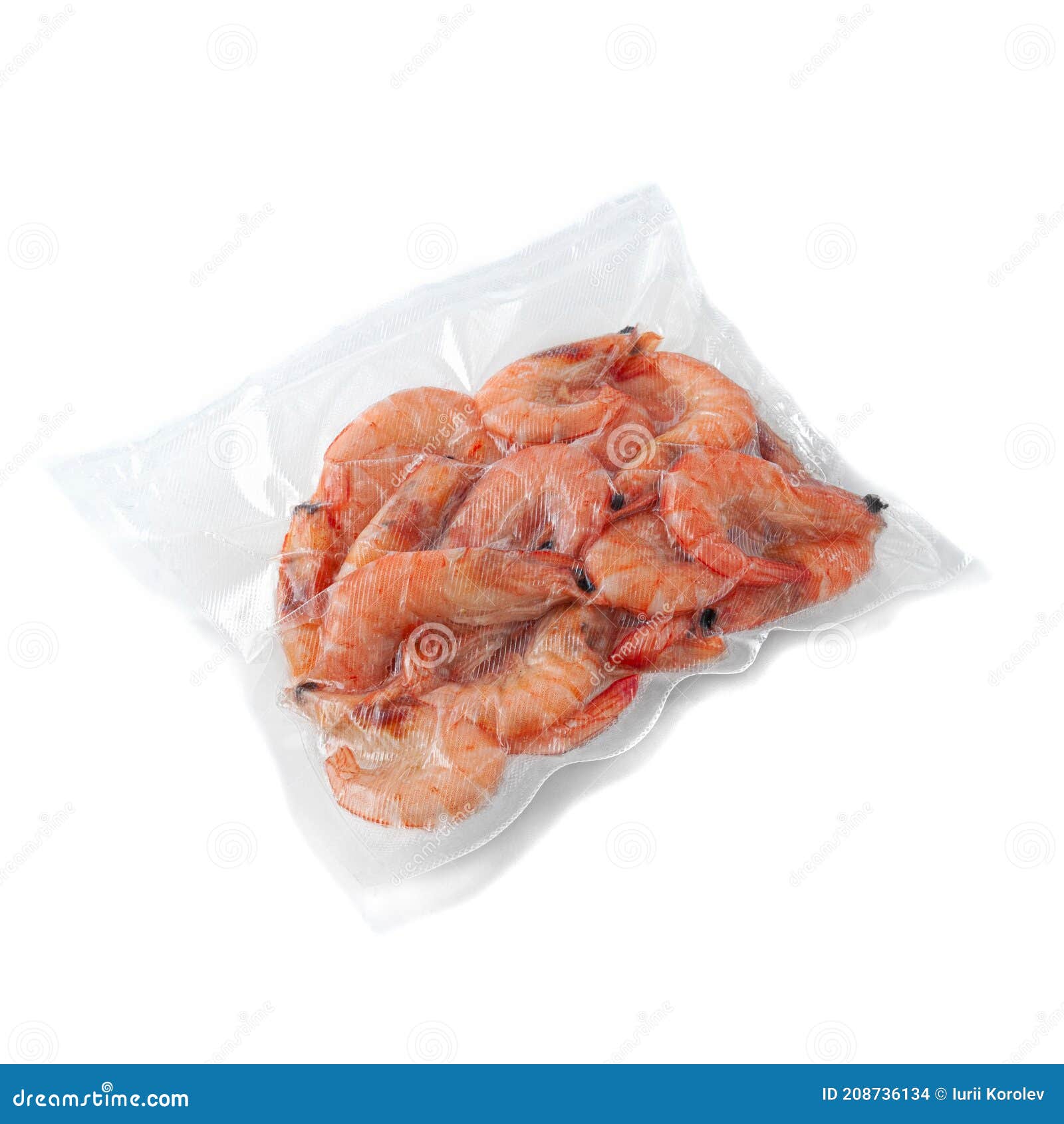 Frozen Shrimp. in Plastic Packaging. White Background Stock Photo