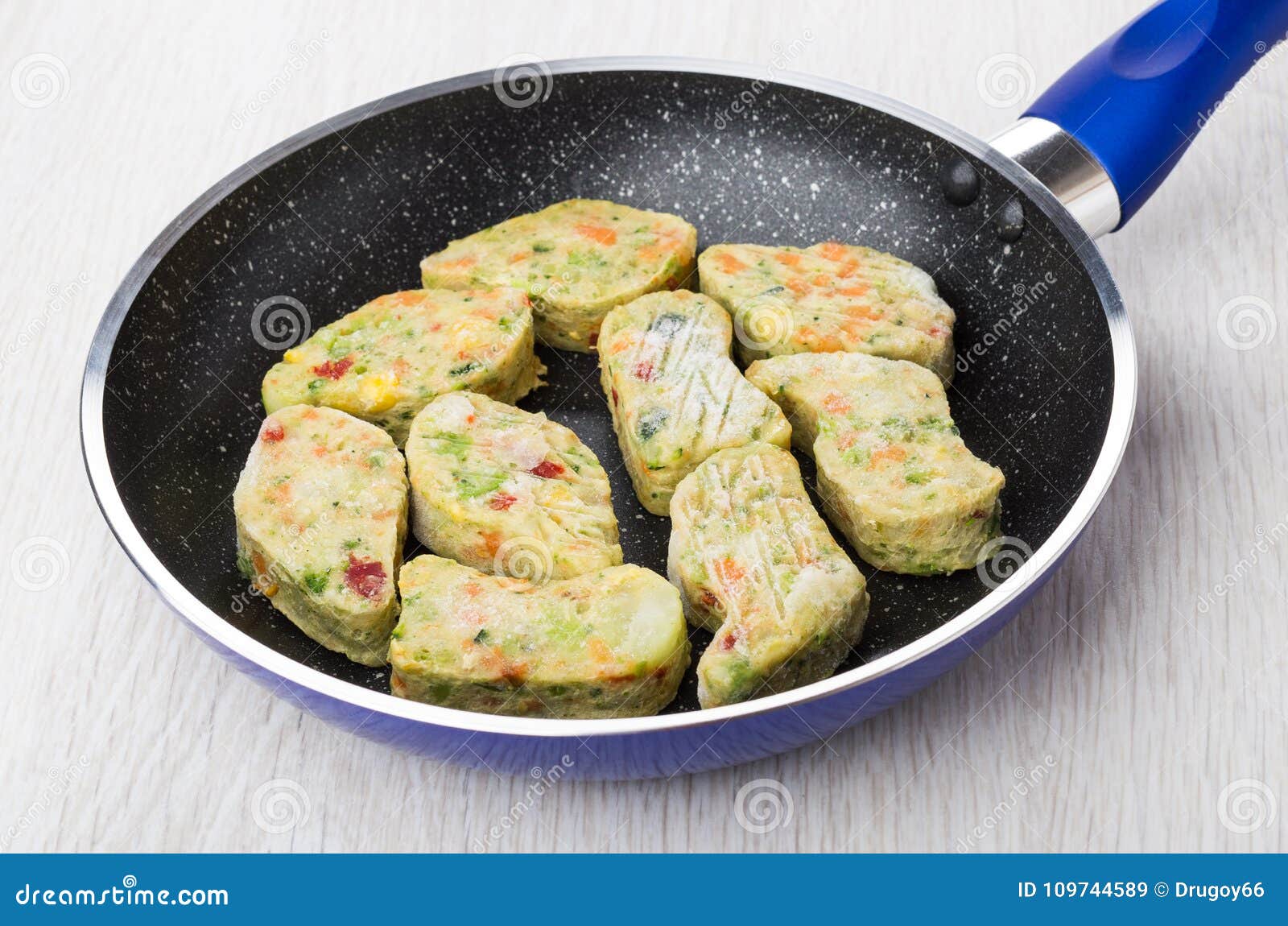 Frozen Vegetable Nuggets in Frying Pan on Table Stock Image Image of