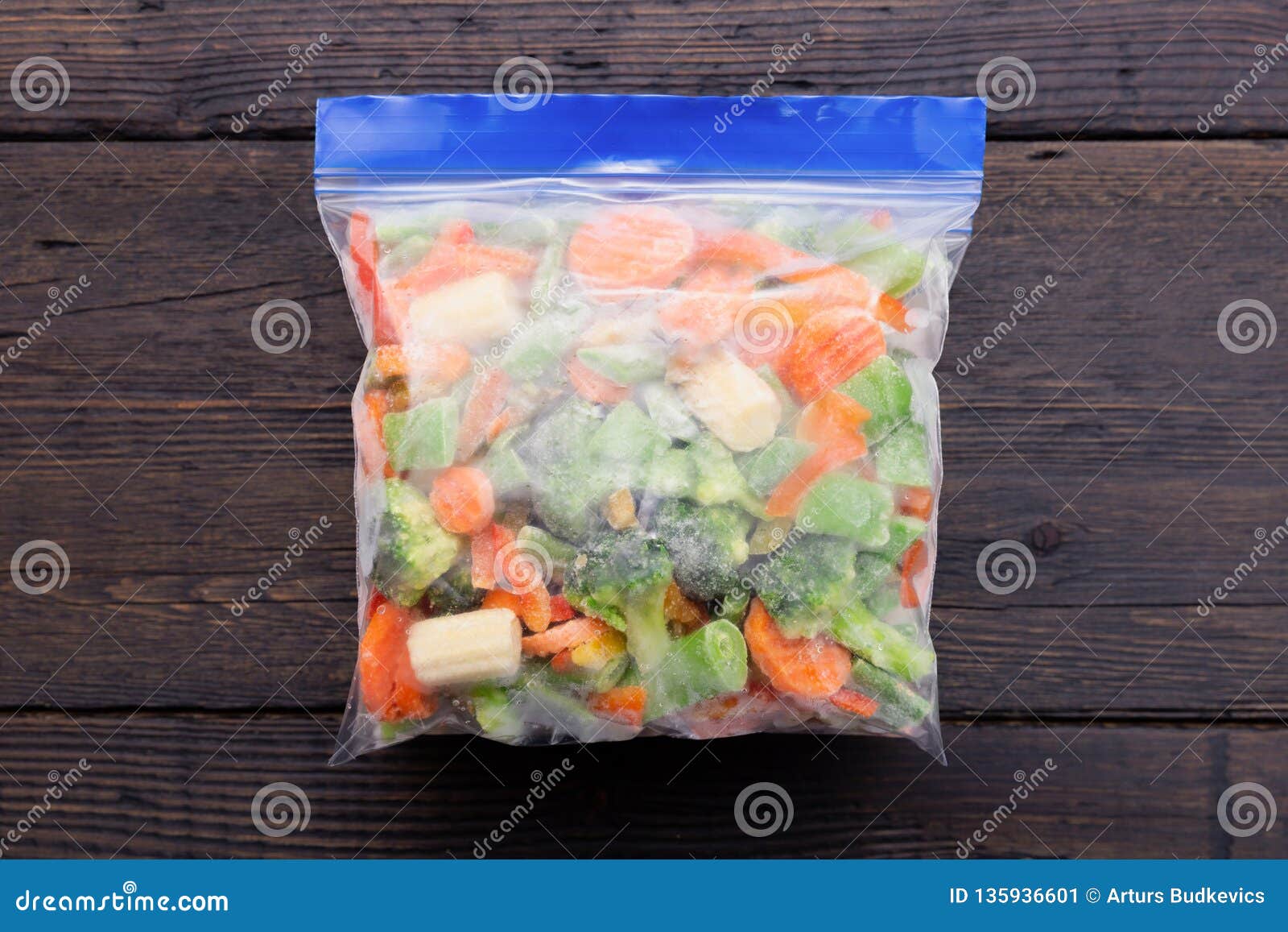 Frozen Vegetables in a Plastic Bag. Healthy Food Storage Concept Stock