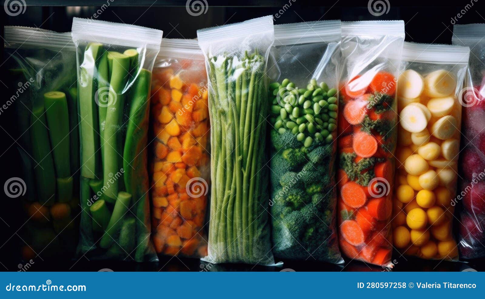 Frozen Vegetables in Plastic Bags, Mix, Storage, Healthy. Generated Ai