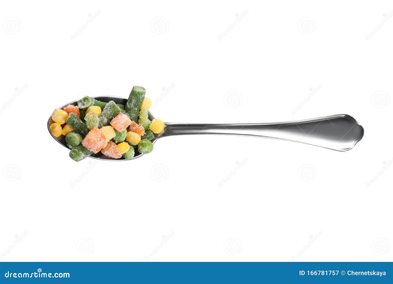Frozen Vegetables in Spoon Isolated on White Stock Image Image of