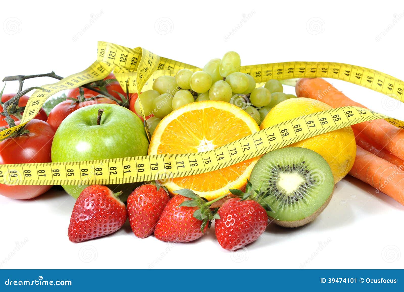 Frsh Fruit And Vegetables In Measure Tape Stock Photo ...