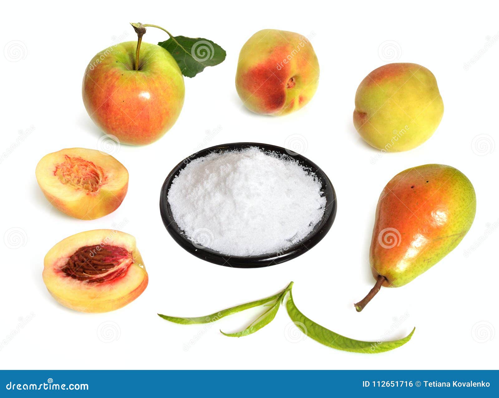 Fructose, or Fruit Sugar on Plate. with Fruit. Stock Photo Image of