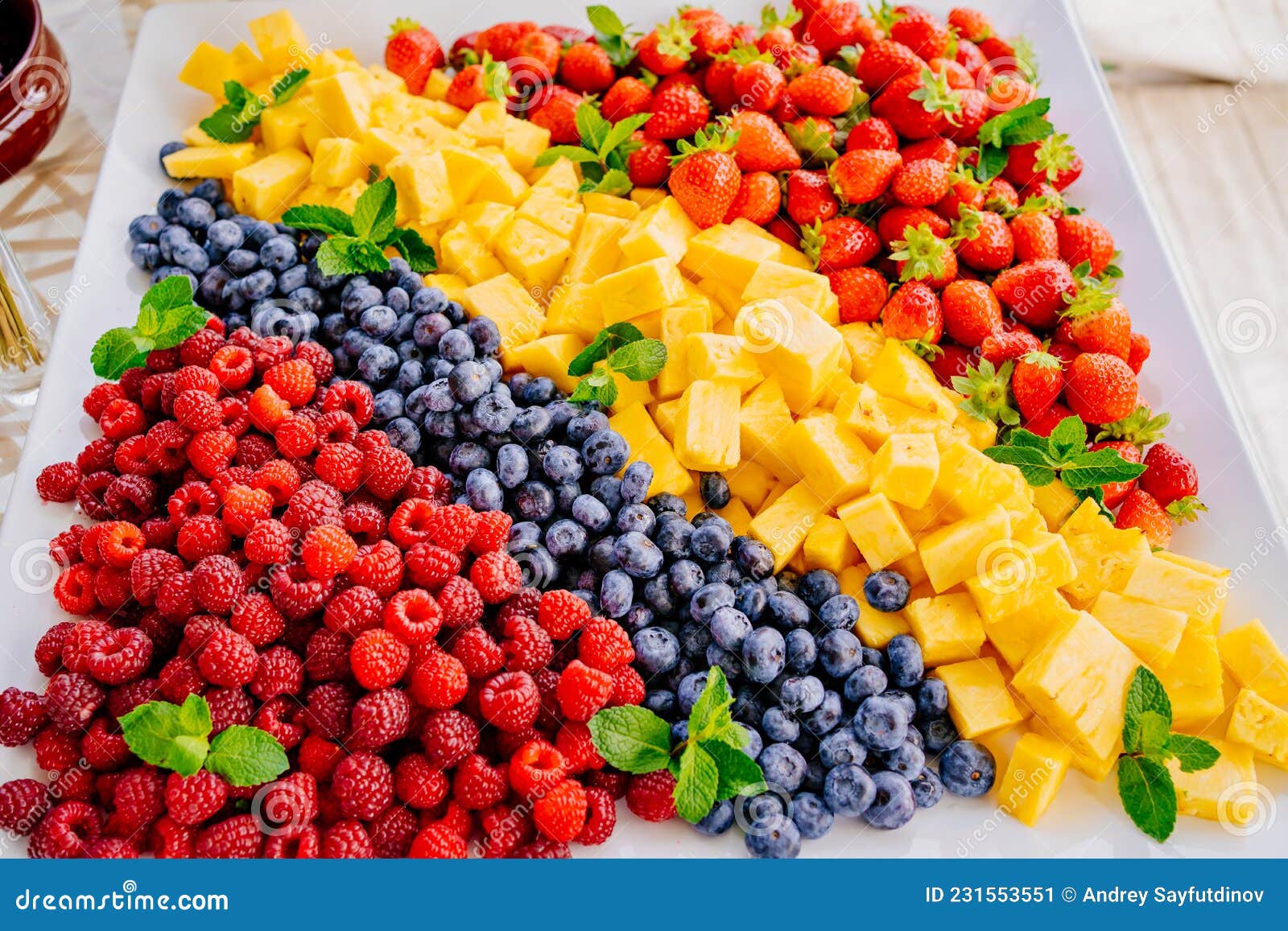 Fruit Assorted. Raspberries, Blueberries, Pineapple and Strawberries