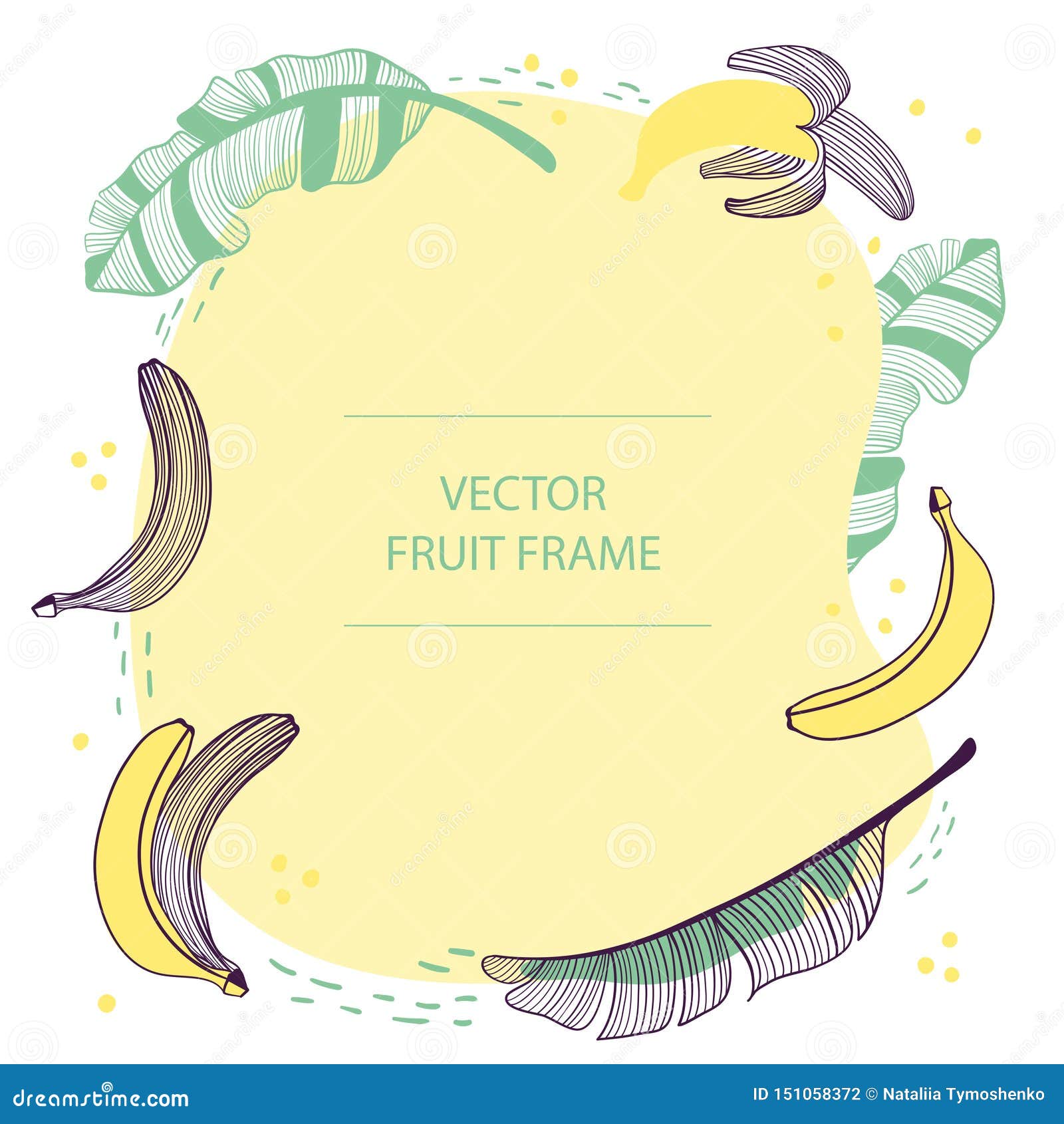 Fruit Banana Text Frame Hand Drawn Flat Template. Vector Design with ...