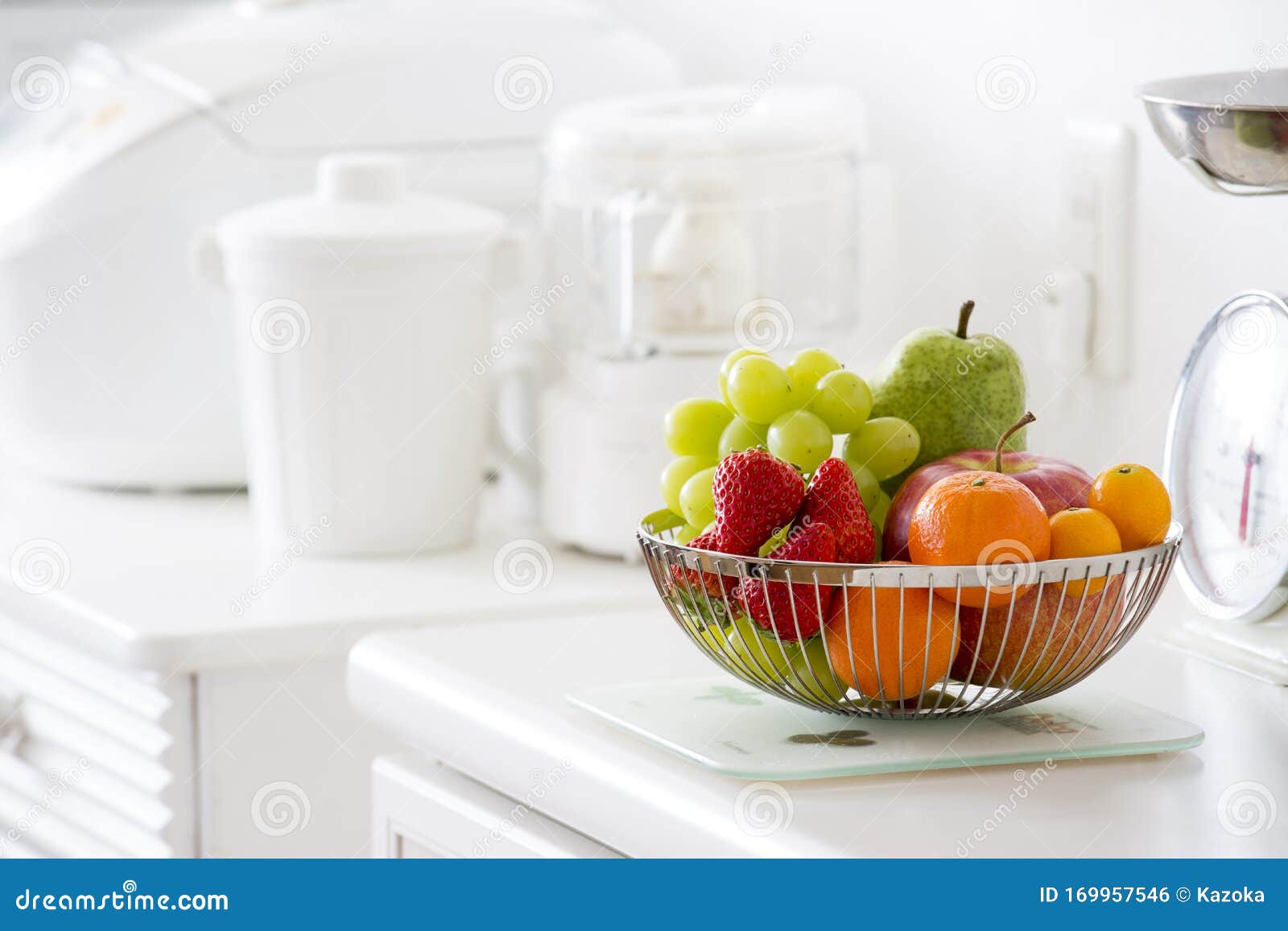 Fruit Basket in Bright Kitchen Stock Photo - Image of basket