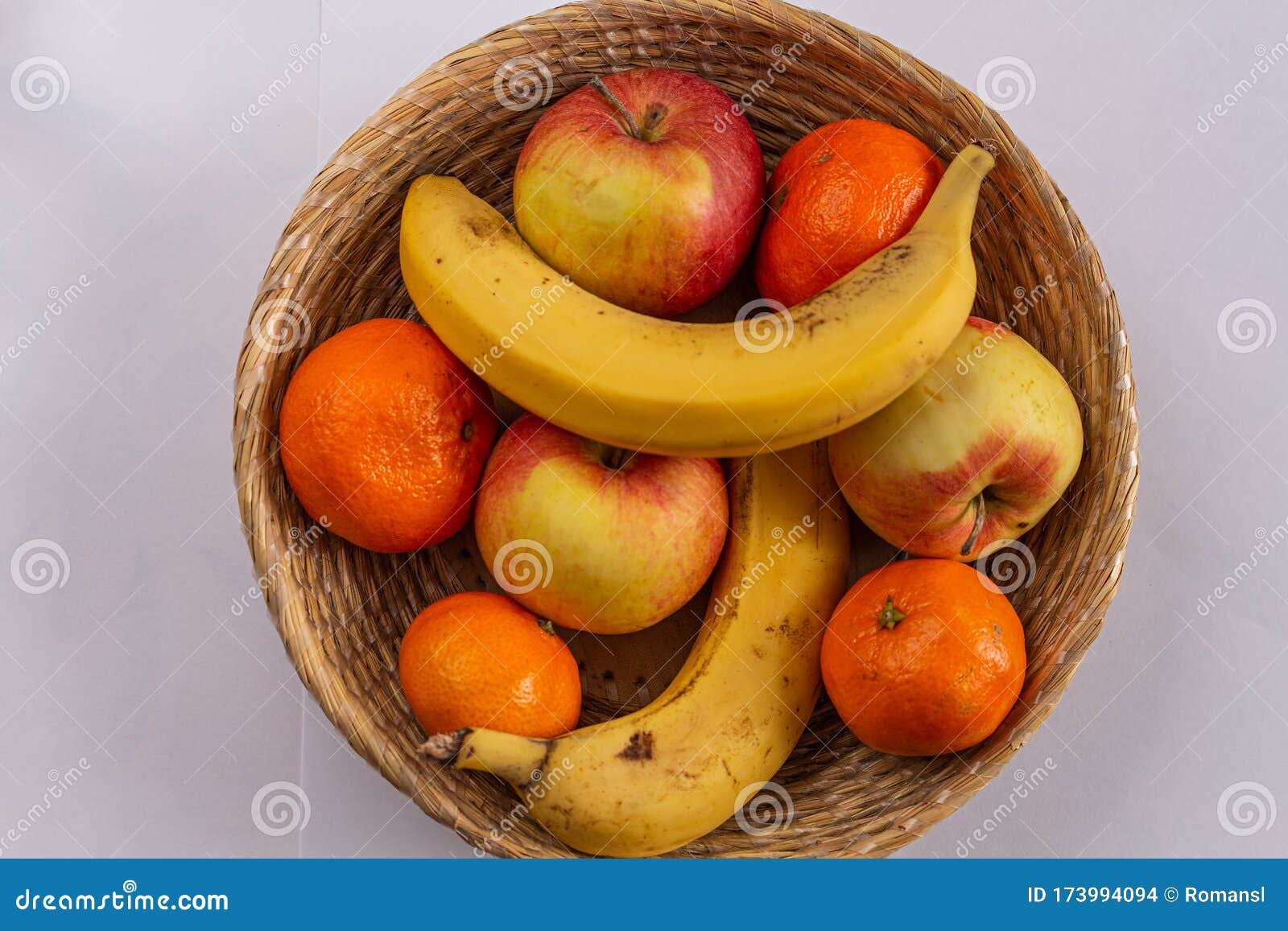 Fruit Basket Ripe Banana Orange And Juicy Apples Stock Photo Image