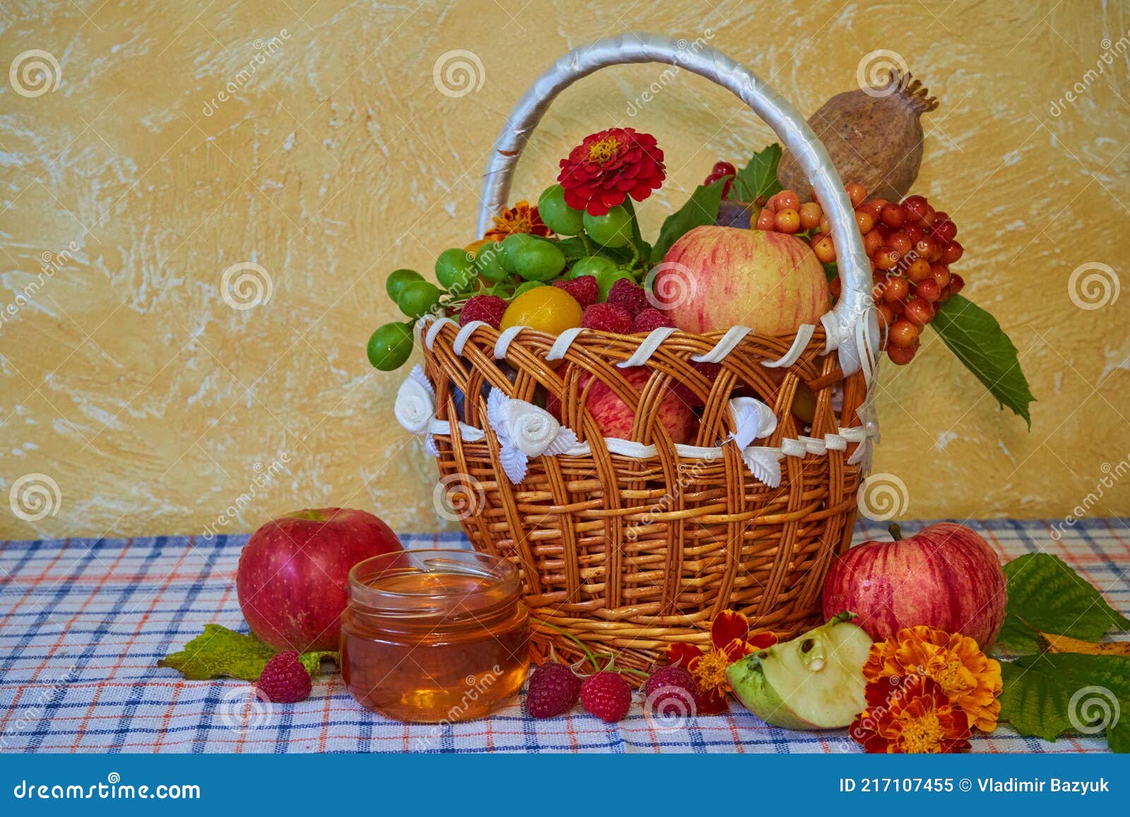 Fruit Basket on the Table,full Basket of Fruits in the Kitchen on the ...