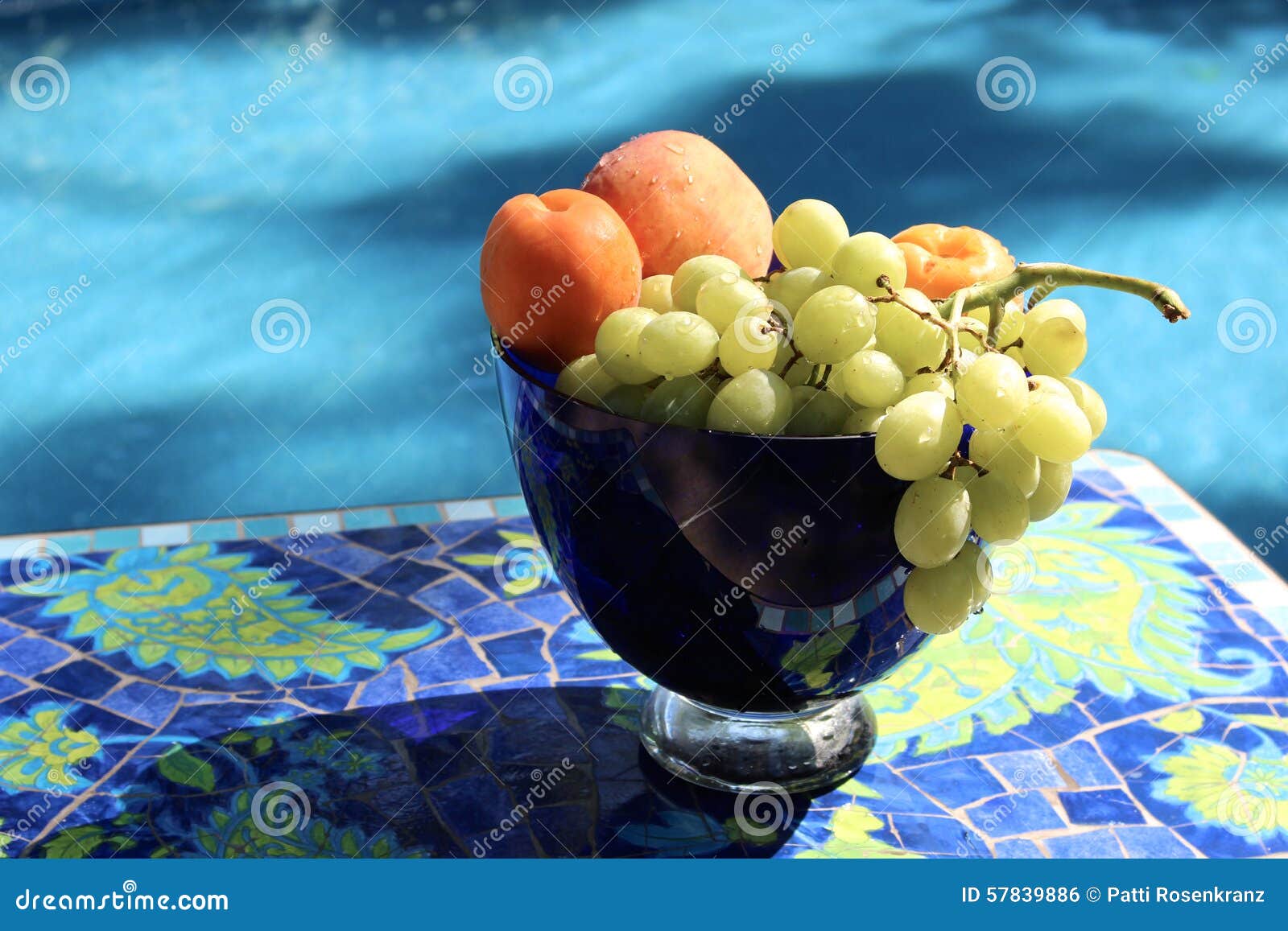 Fruit in a Blue Glass Bowl stock photo. Image of bowl 57839886