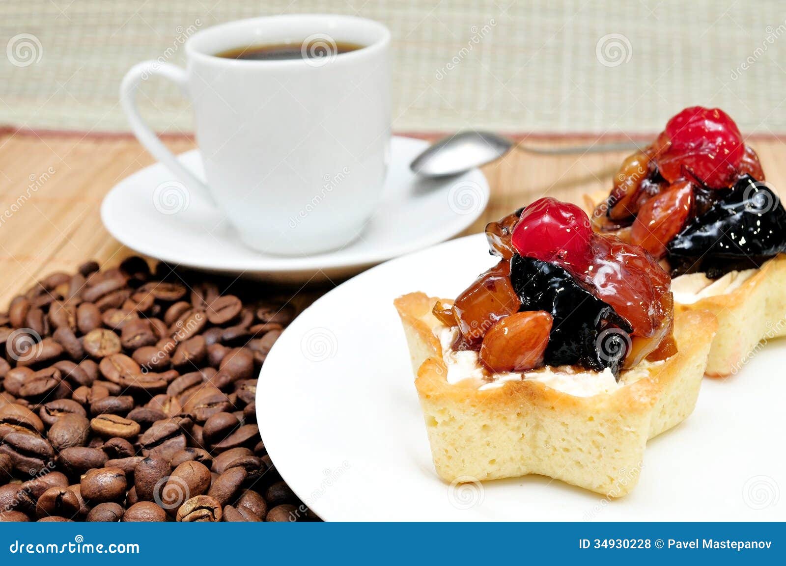 Fruit Cake and a Cup of Coffee Stock Photo Image of baking, cream