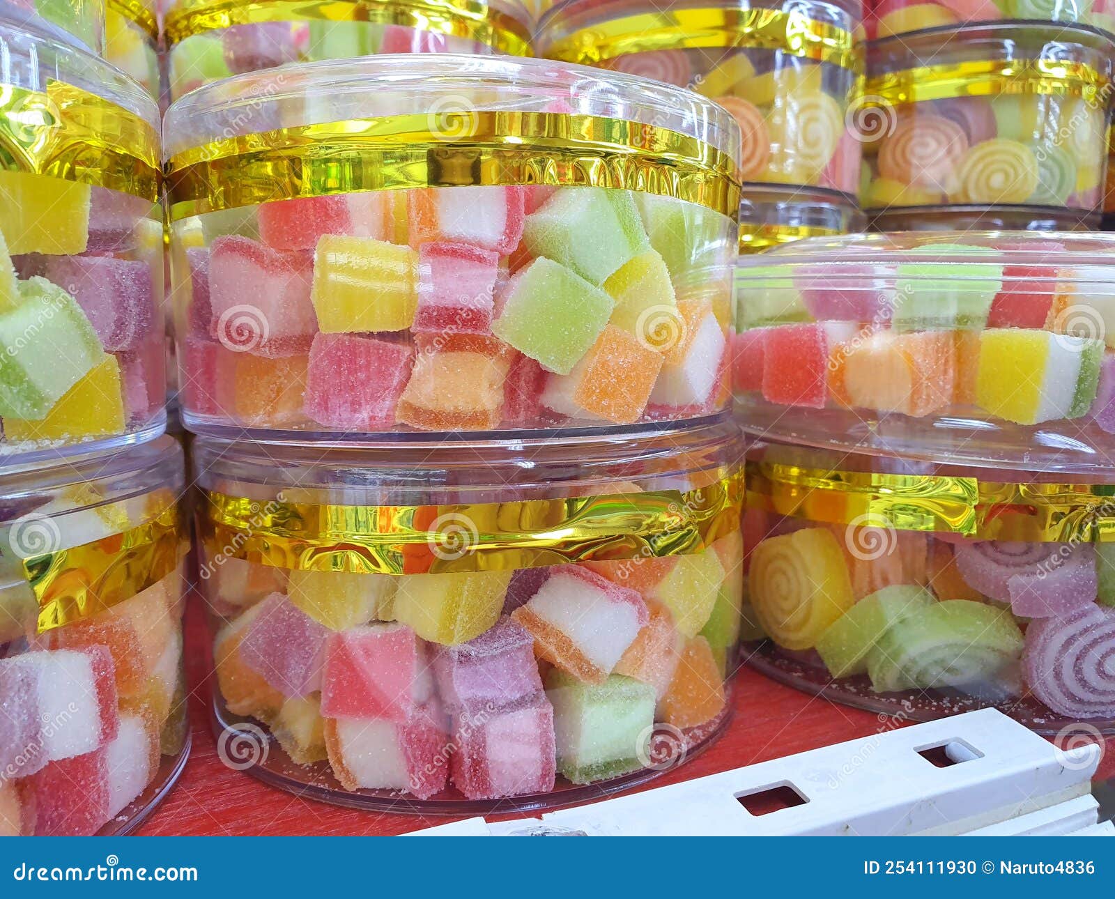 Fruit candy in plastic box stock photo. Image of jelly 254111930