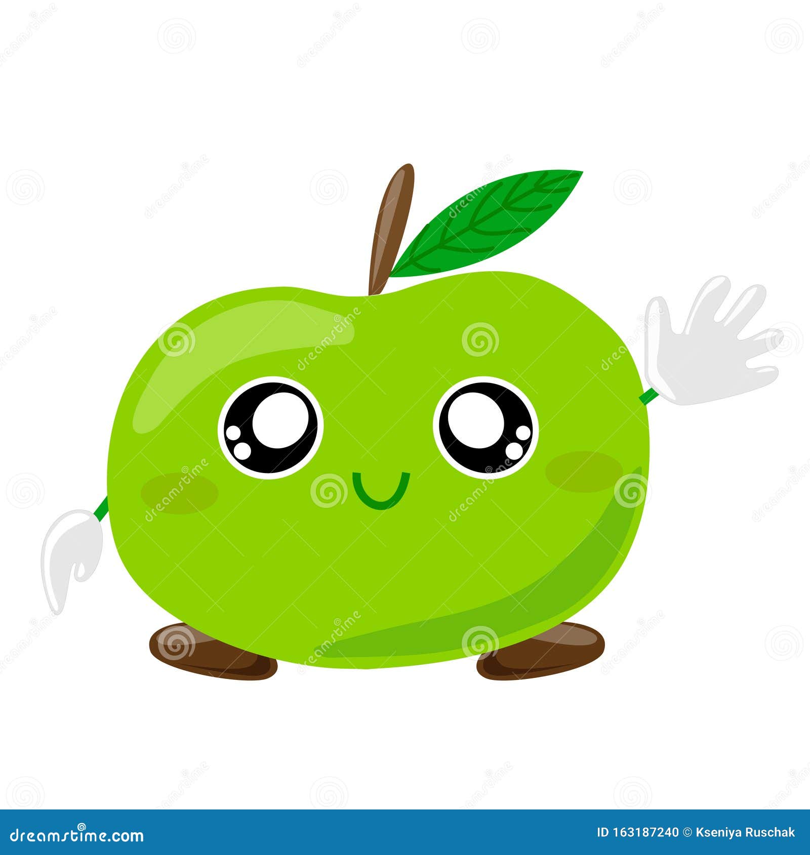 Fruit Characters. Smiling Cute Green Apple Cartoon Character Waving for  Greeting . Vector Stock Vector - Illustration of isolated, cartoon:  163187240