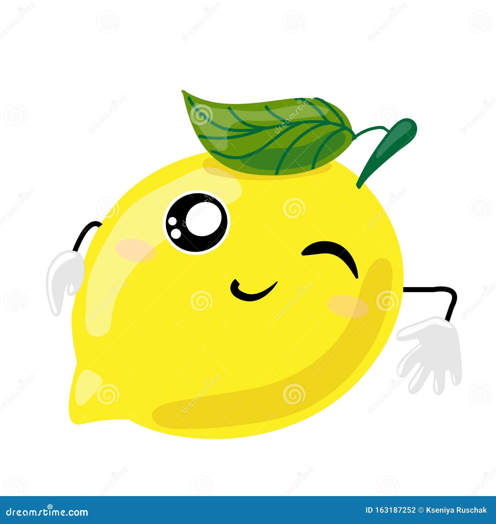 Fruit Characters. Smiling Cute Kawaii Yellow Lemon Reclining Winking ...