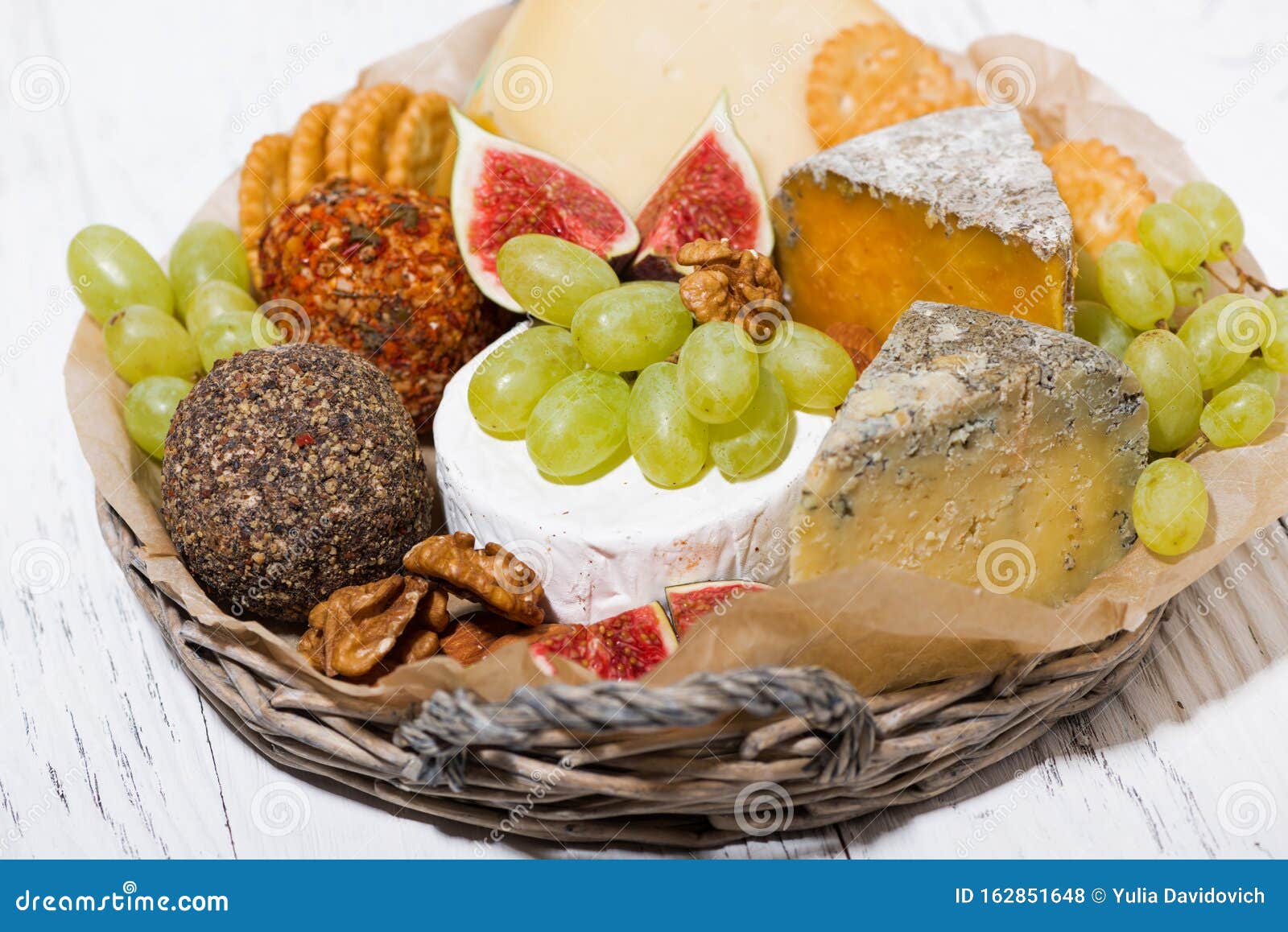 Fruit and cheese basket stock photo. Image of french 162851648