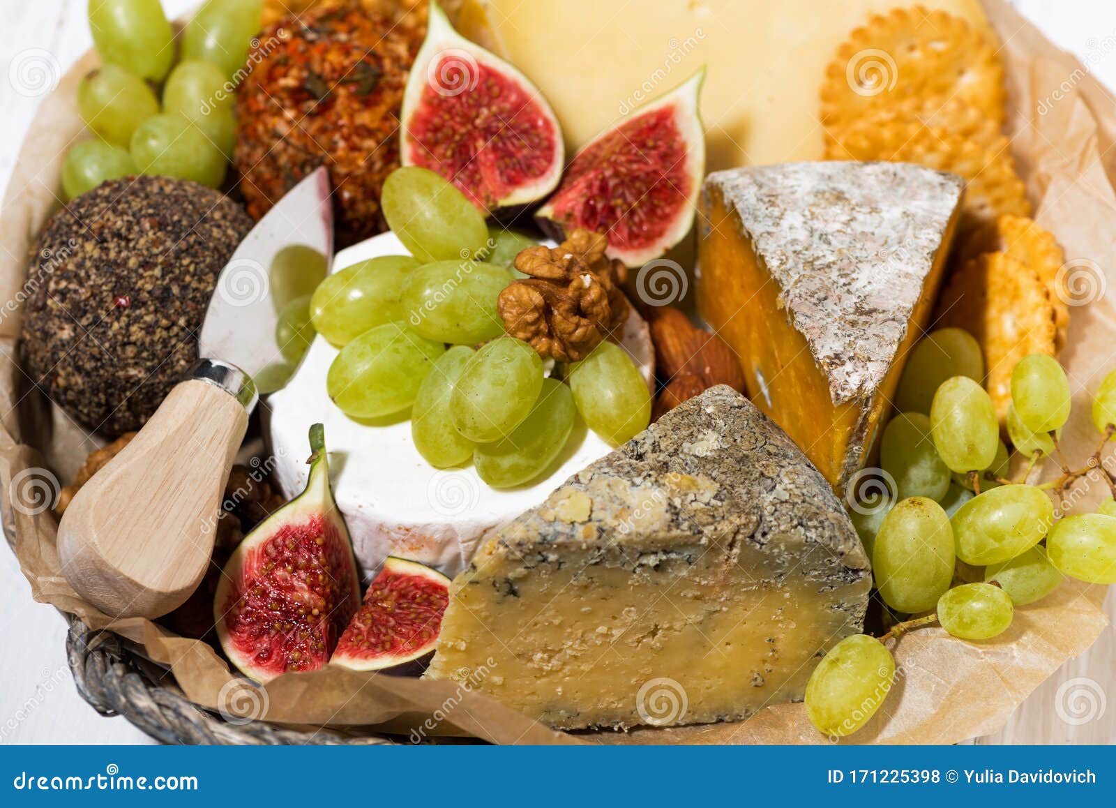 Fruit and Cheese Basket, Top View Stock Photo Image of buffet, fruit